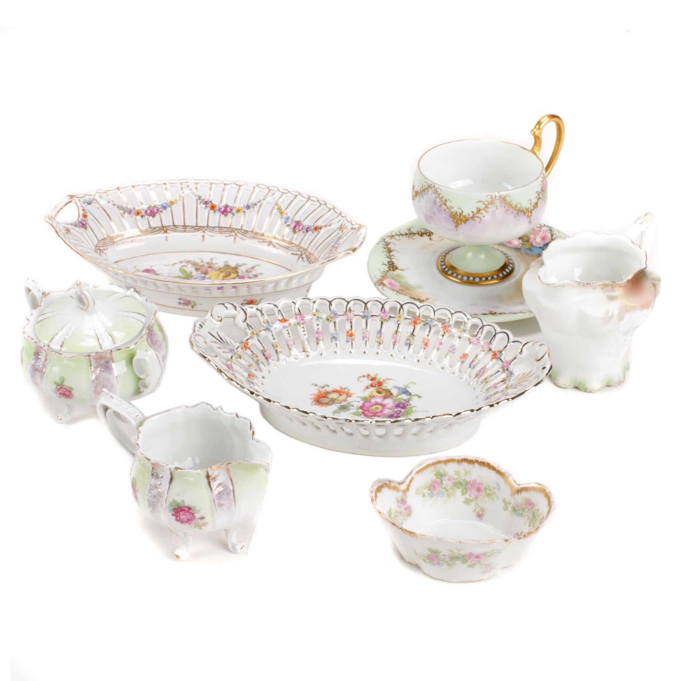 Schumann Arzberg "Dresden Flowers" and Other Hand-Painted Porcelain Serveware