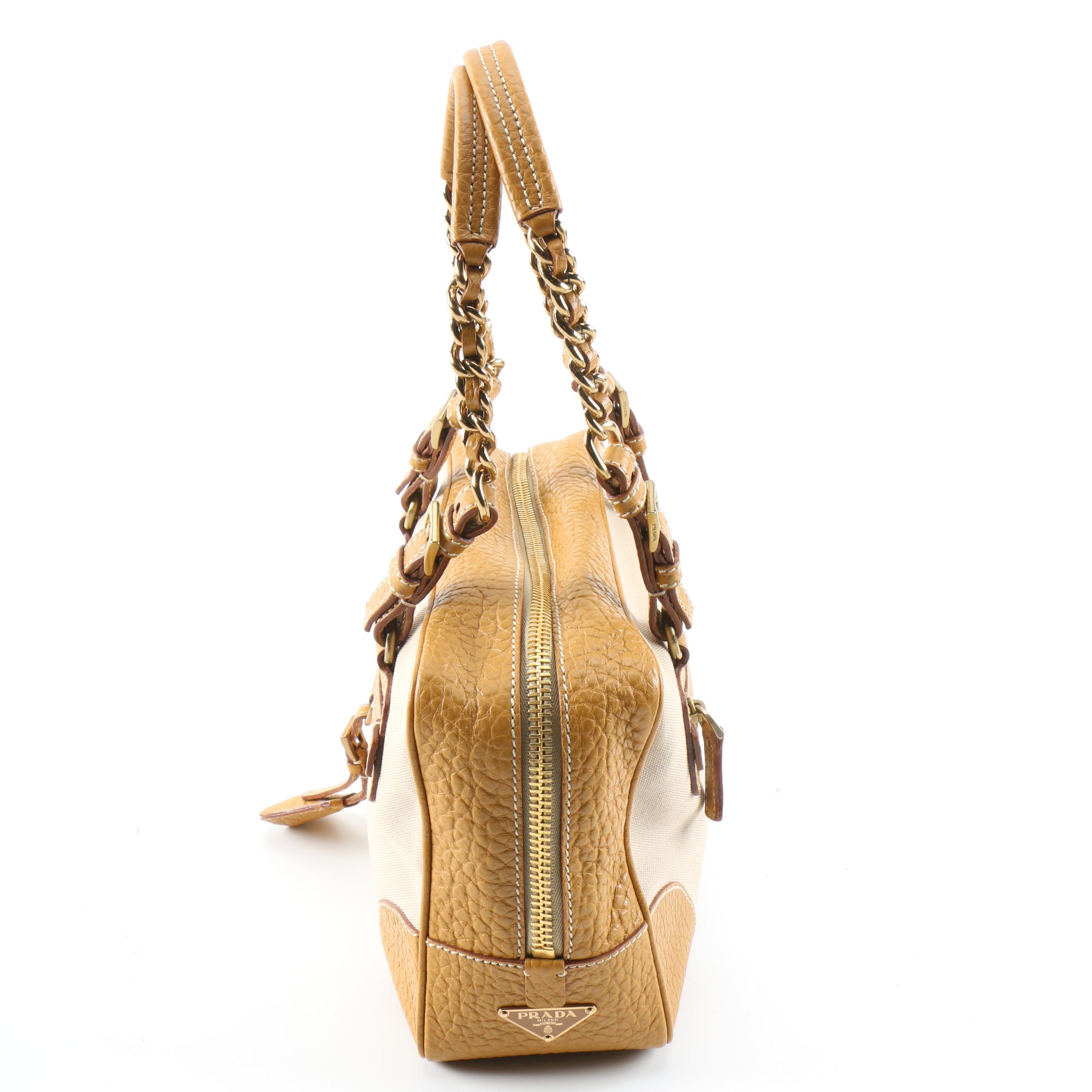 Prada Canapa and Berlino Satchel with Chain Link and Leather Straps
