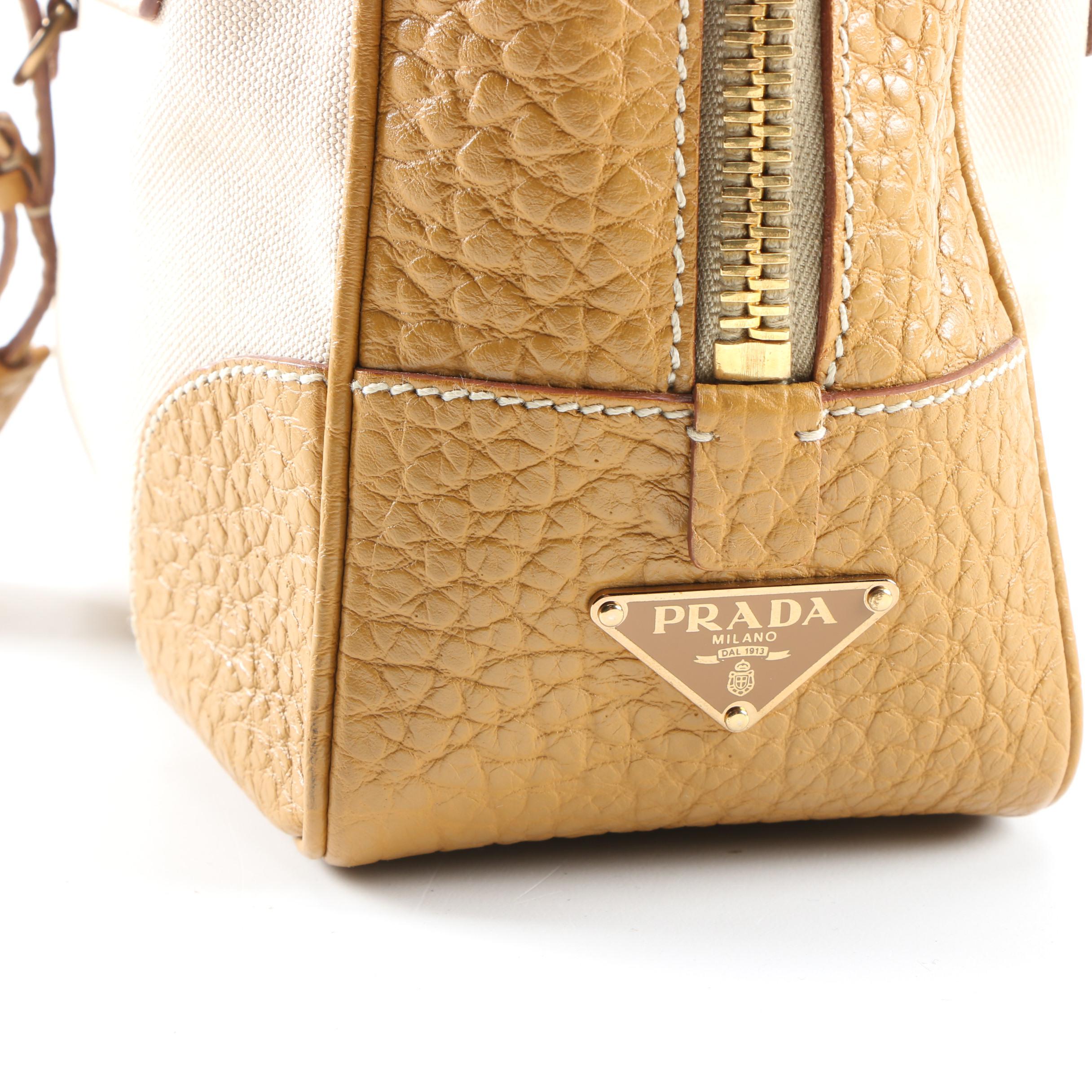 Prada Canapa and Berlino Satchel with Chain Link and Leather Straps