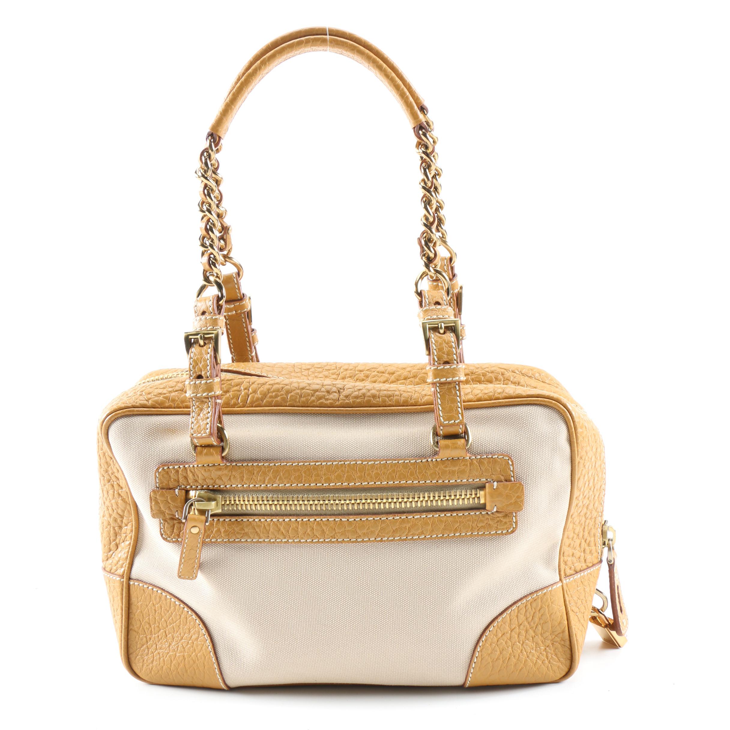 Prada Canapa and Berlino Satchel with Chain Link and Leather Straps