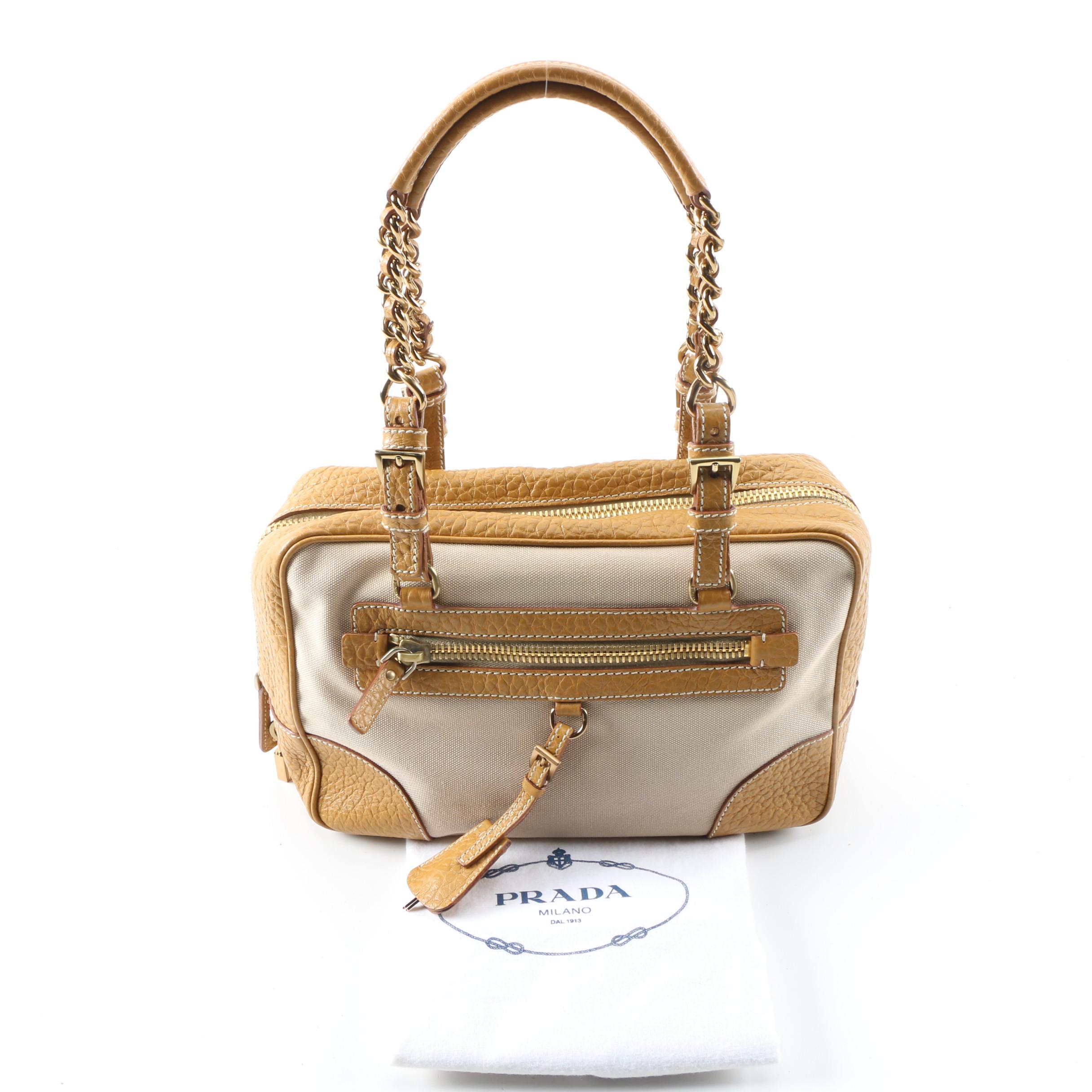 Prada Canapa and Berlino Satchel with Chain Link and Leather Straps