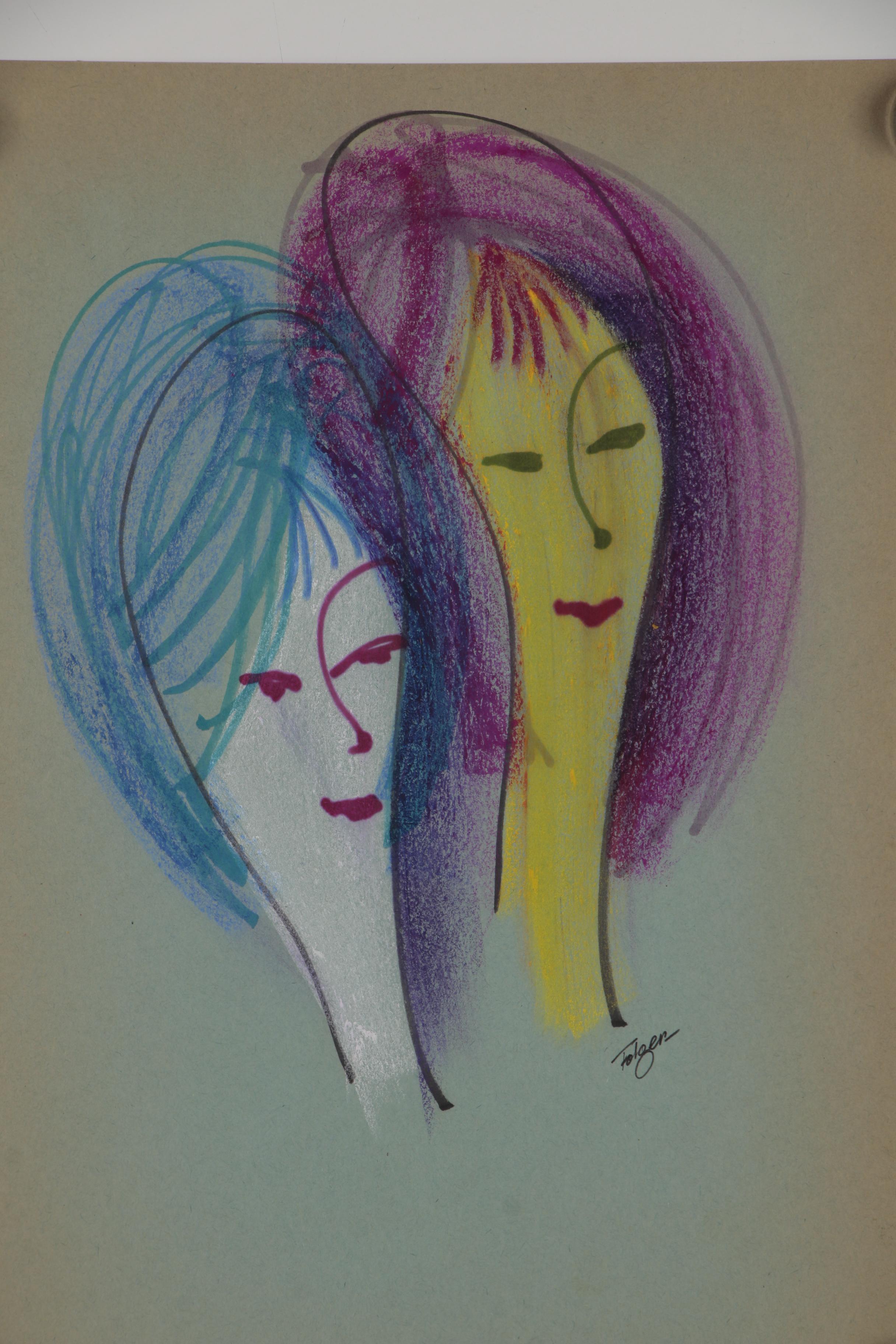Franklin Folger Ink and Pastel Drawings of Female Figures