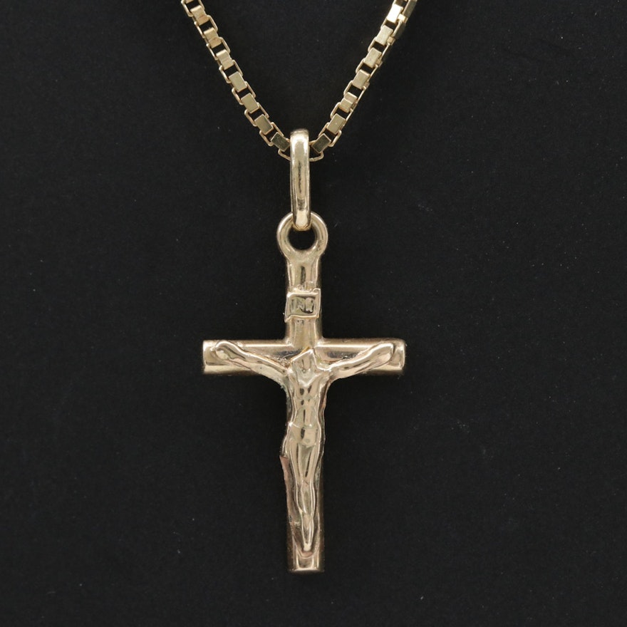 14K Yellow Gold Crucifix Pendant Necklace