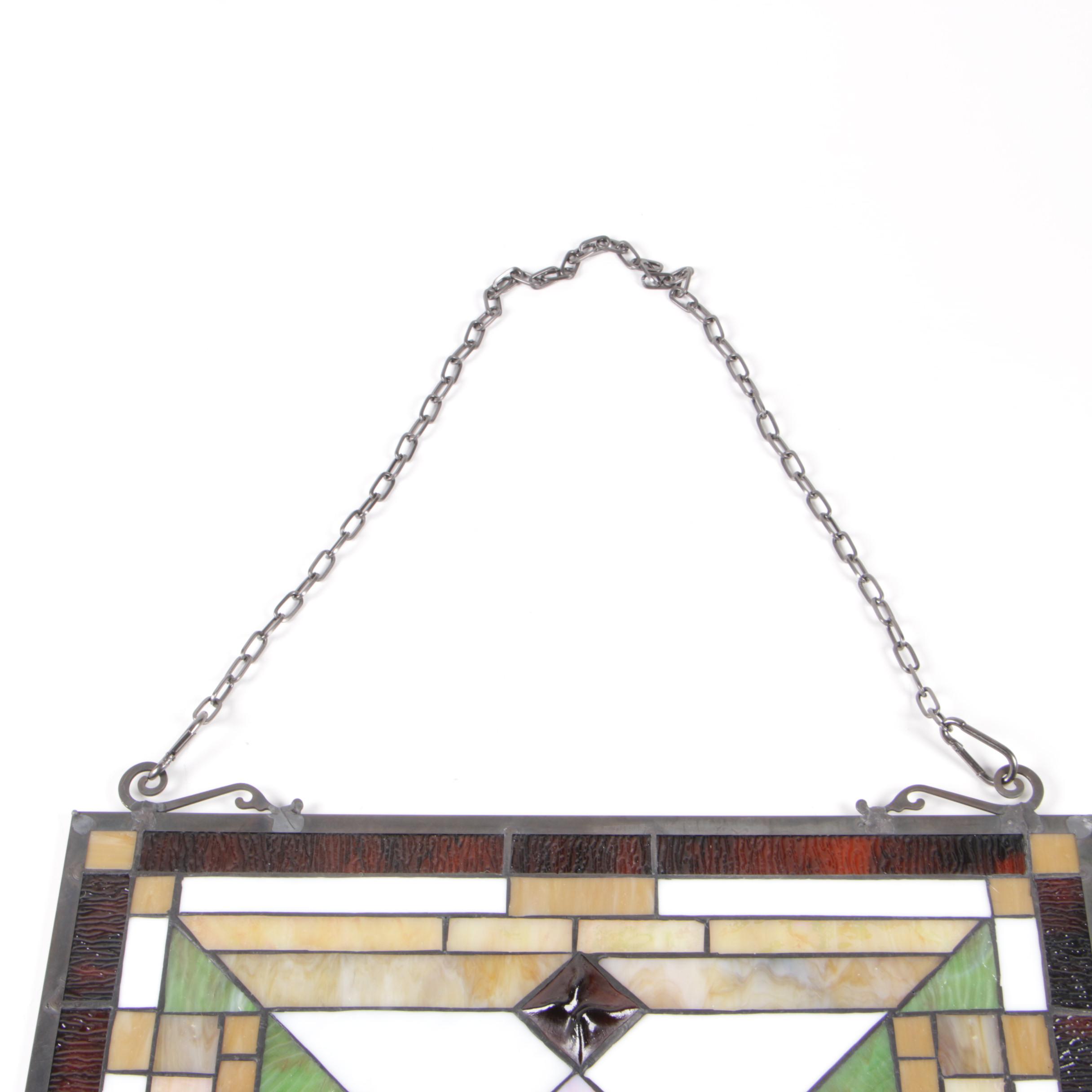 Geometric Stained and Slag Glass Hanging Wall Panel