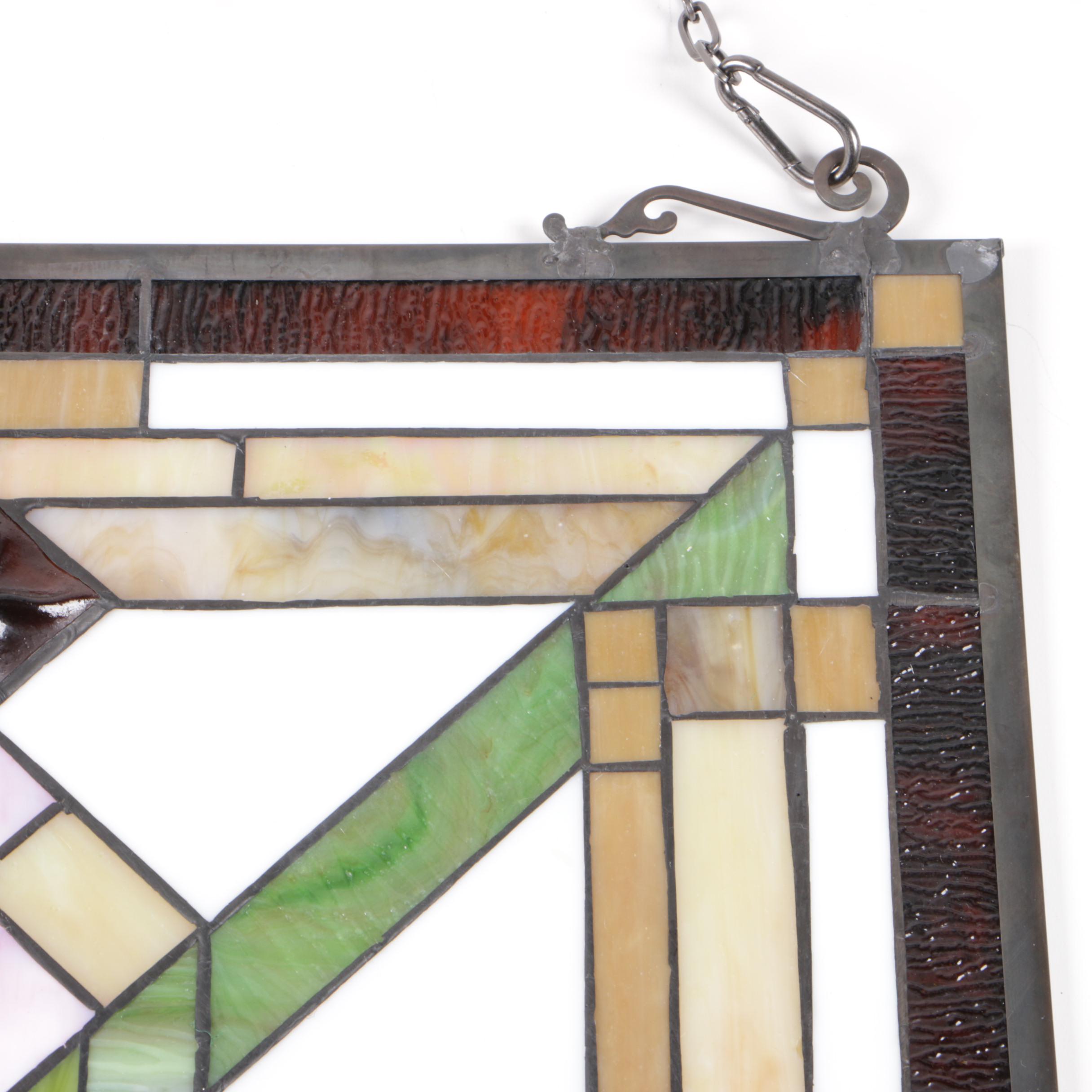 Geometric Stained and Slag Glass Hanging Wall Panel