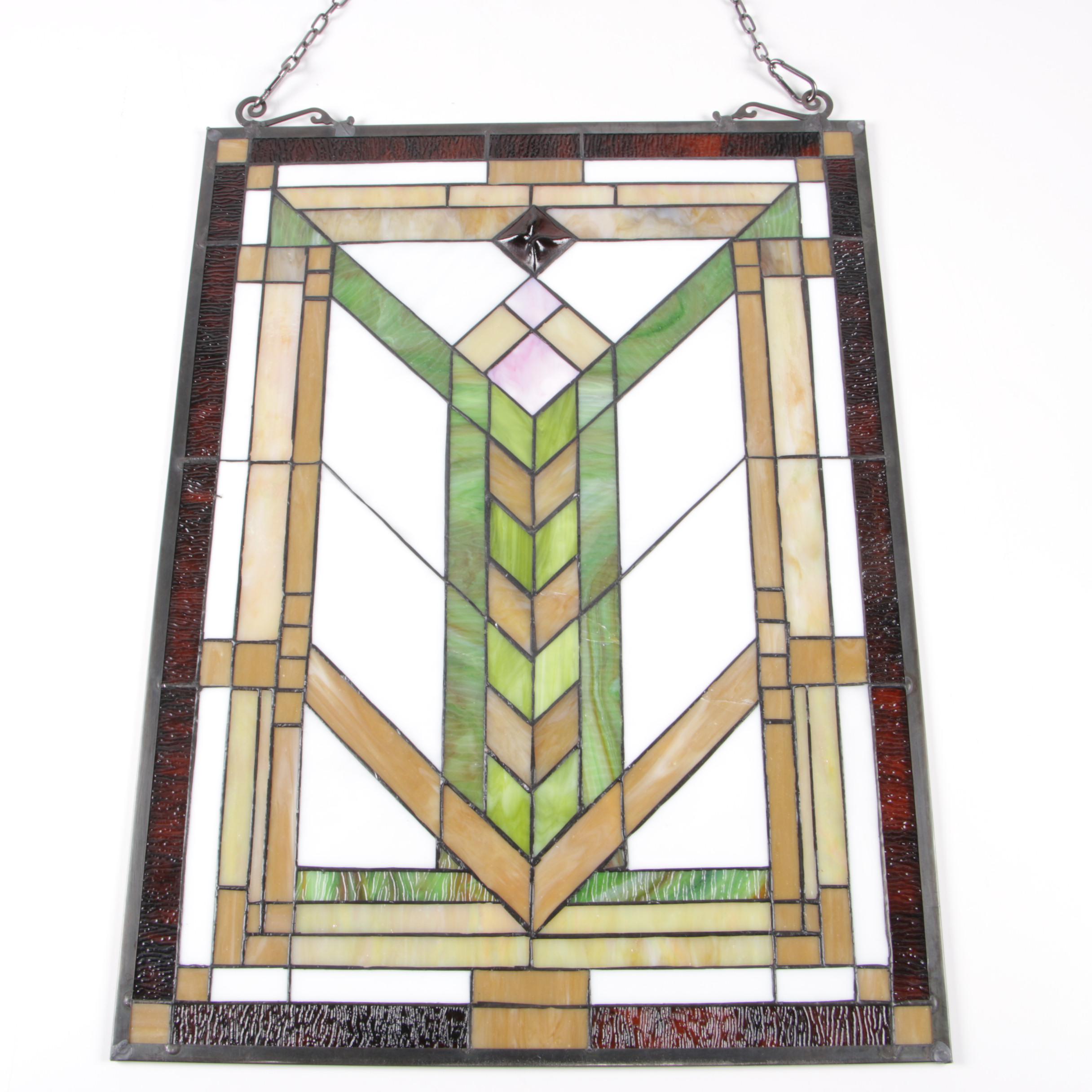 Geometric Stained and Slag Glass Hanging Wall Panel