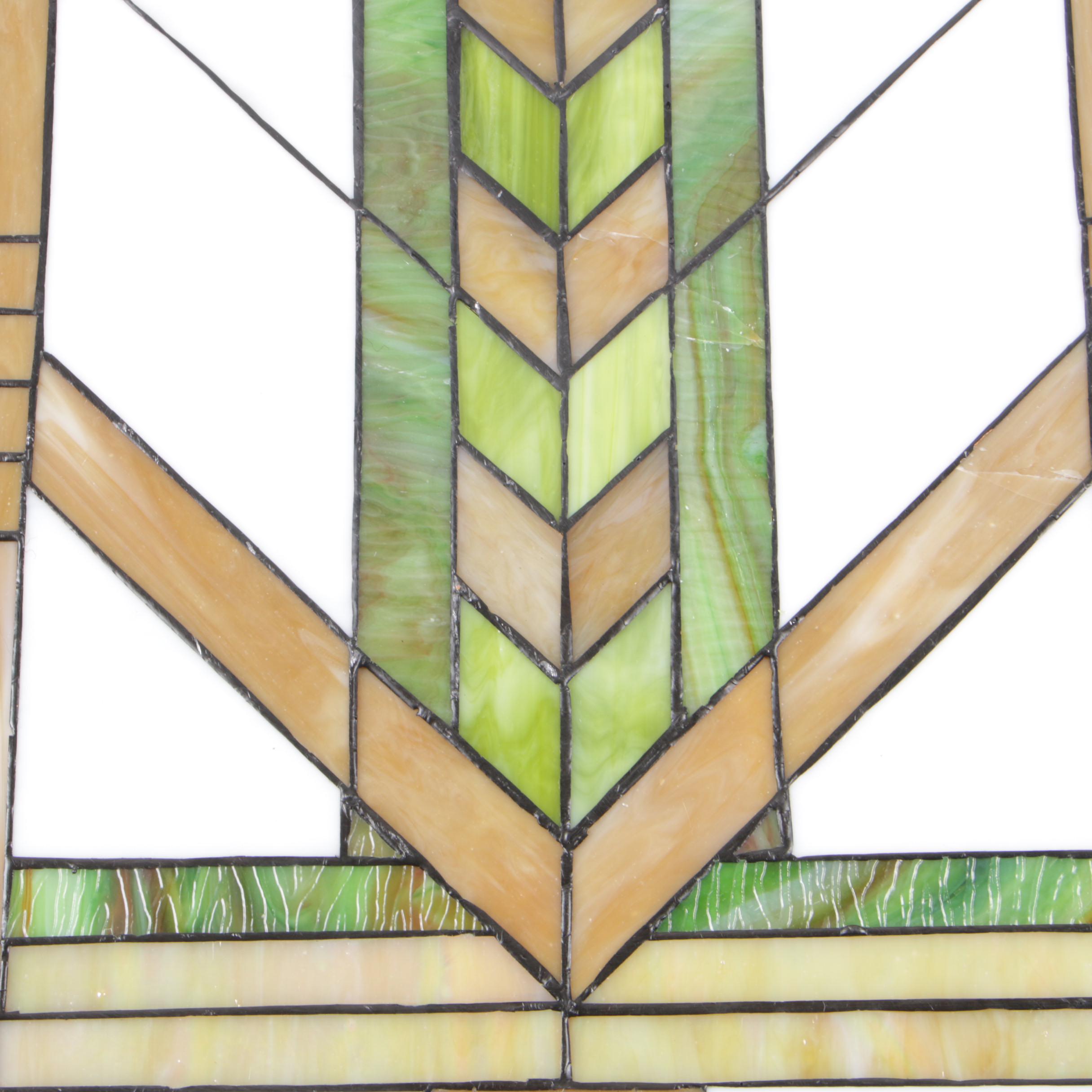 Geometric Stained and Slag Glass Hanging Wall Panel