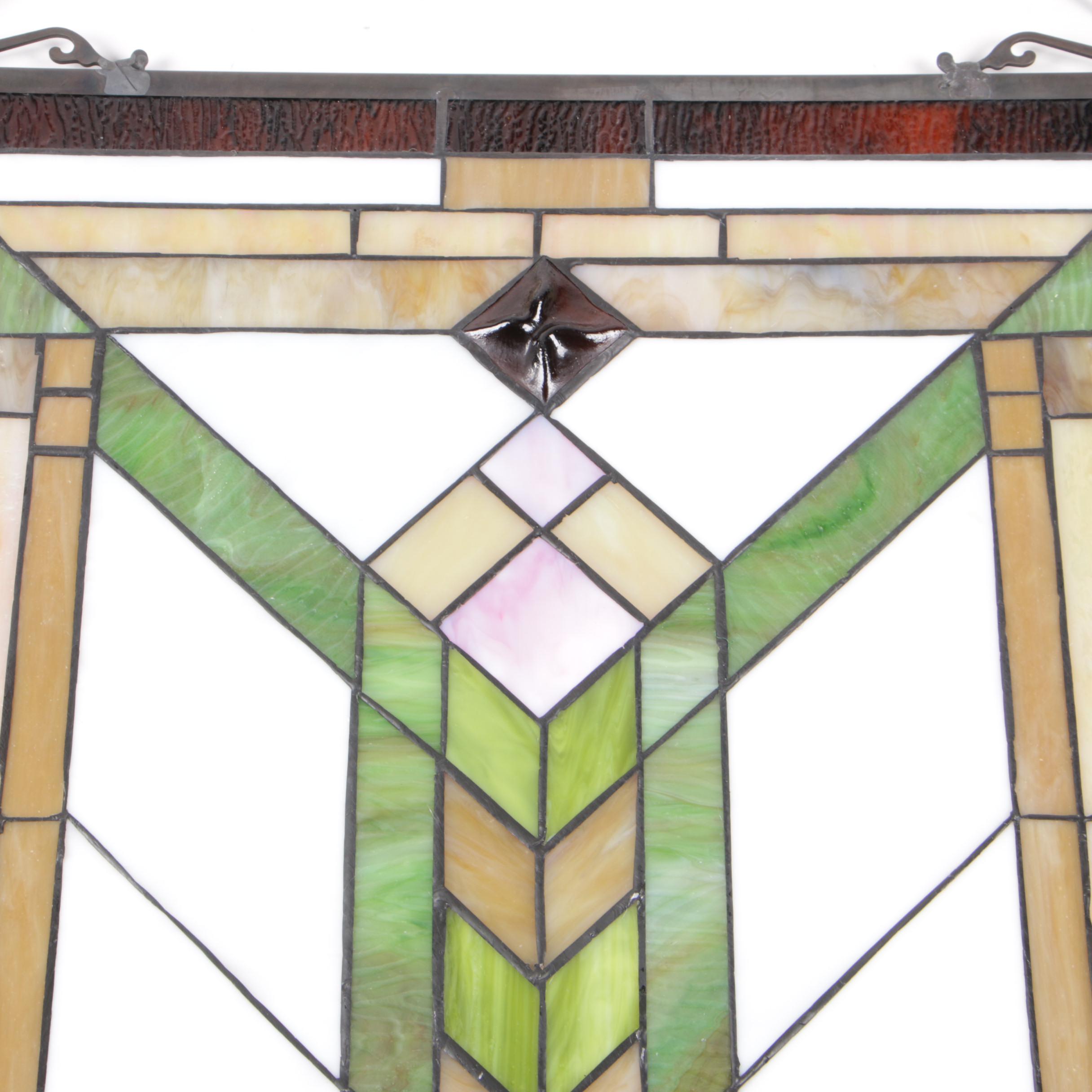 Geometric Stained and Slag Glass Hanging Wall Panel