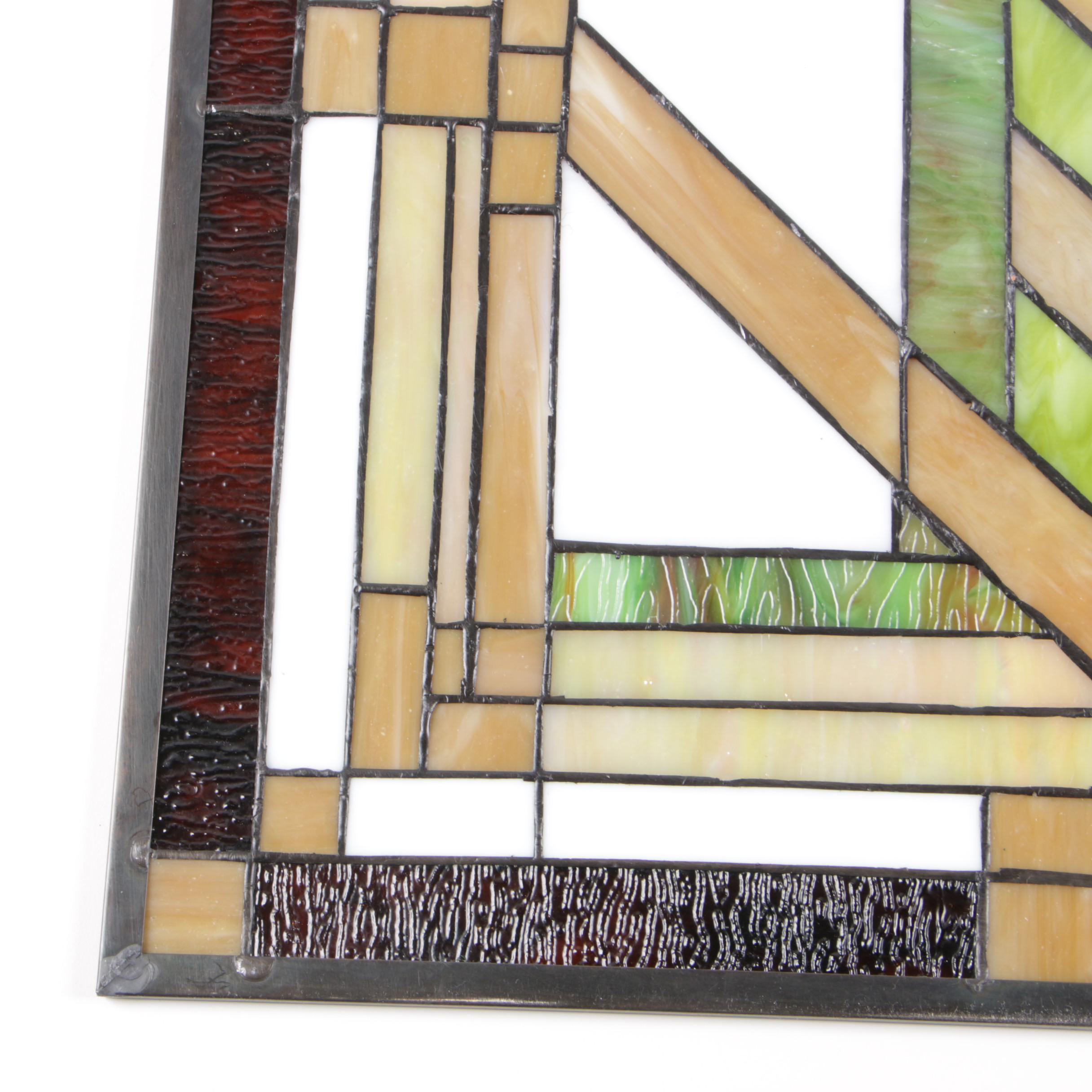 Geometric Stained and Slag Glass Hanging Wall Panel