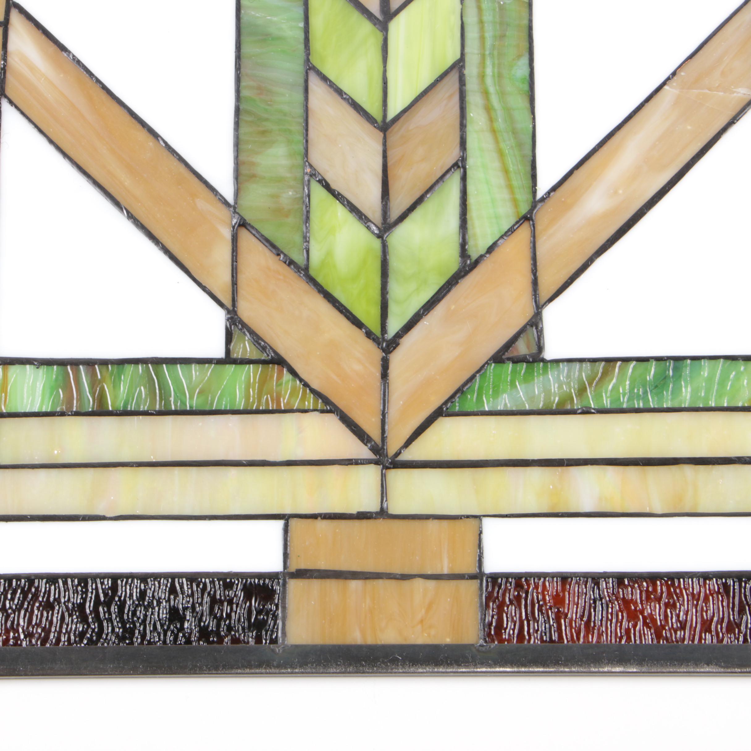 Geometric Stained and Slag Glass Hanging Wall Panel