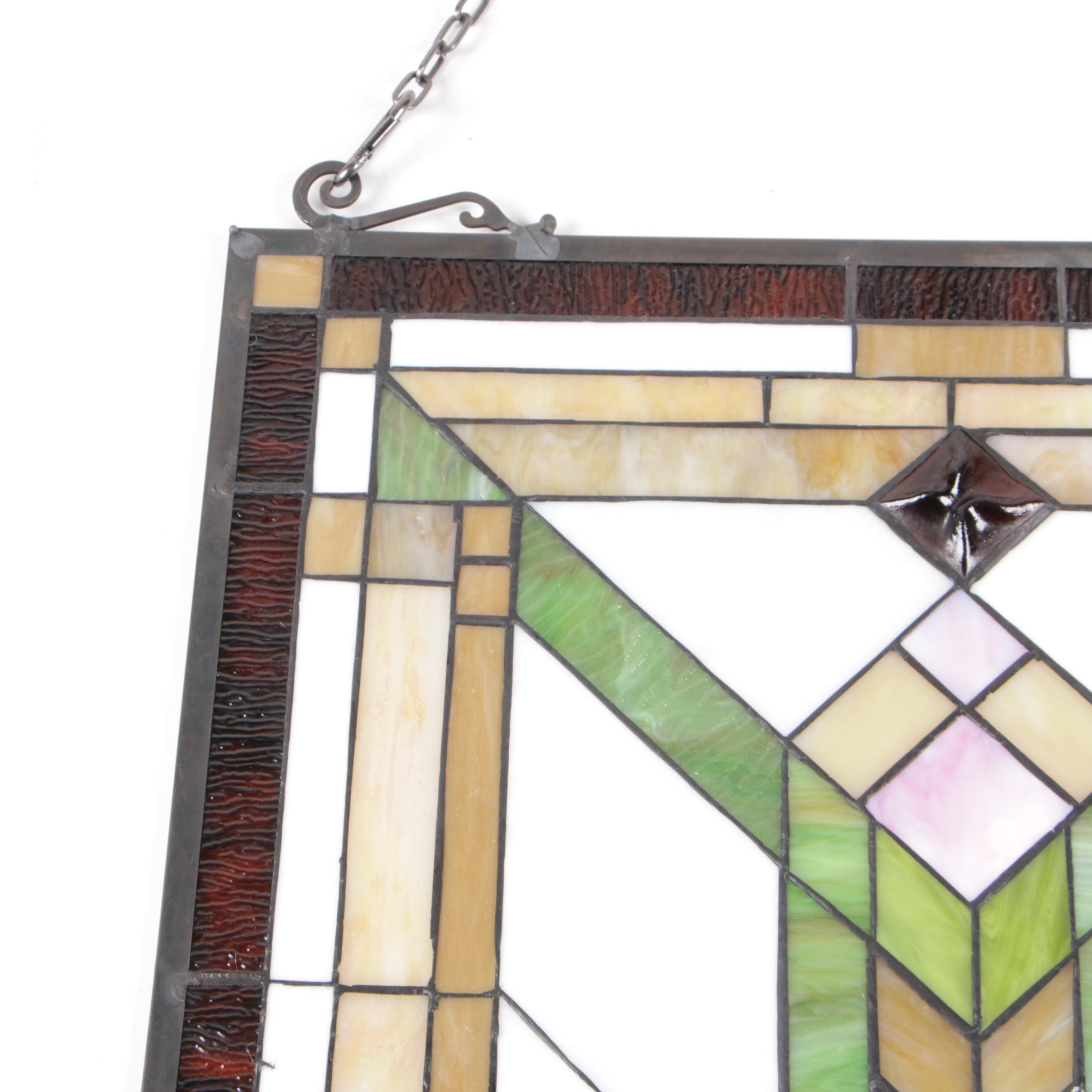 Geometric Stained and Slag Glass Hanging Wall Panel