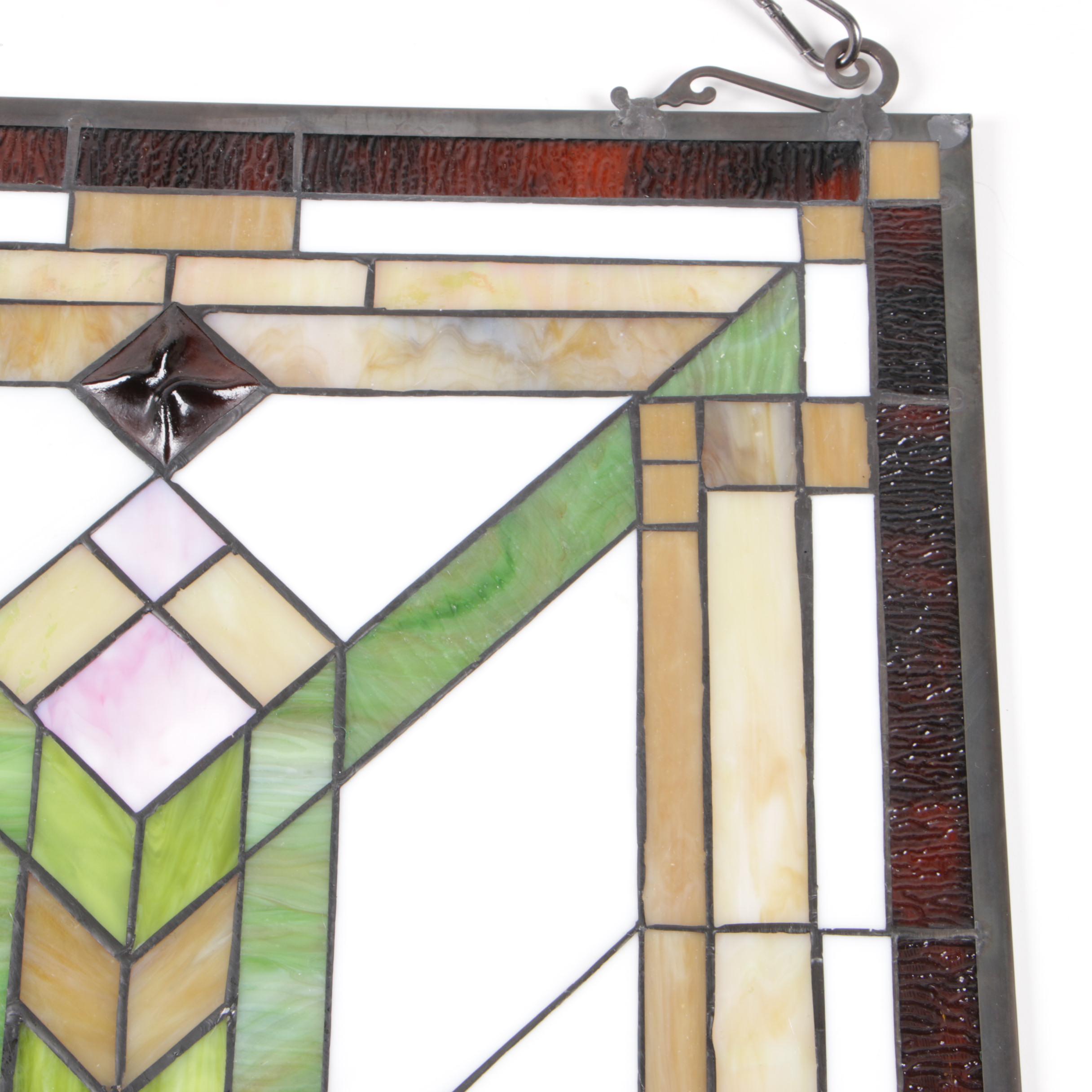 Geometric Stained and Slag Glass Hanging Wall Panel