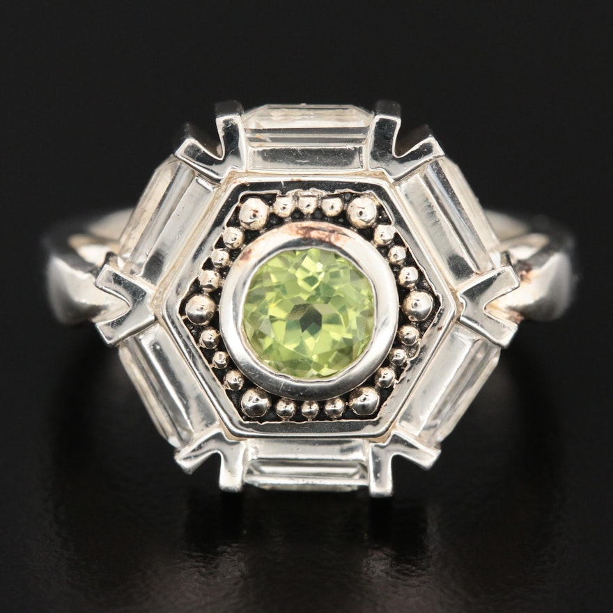 Sterling Silver Peridot and Topaz Ring