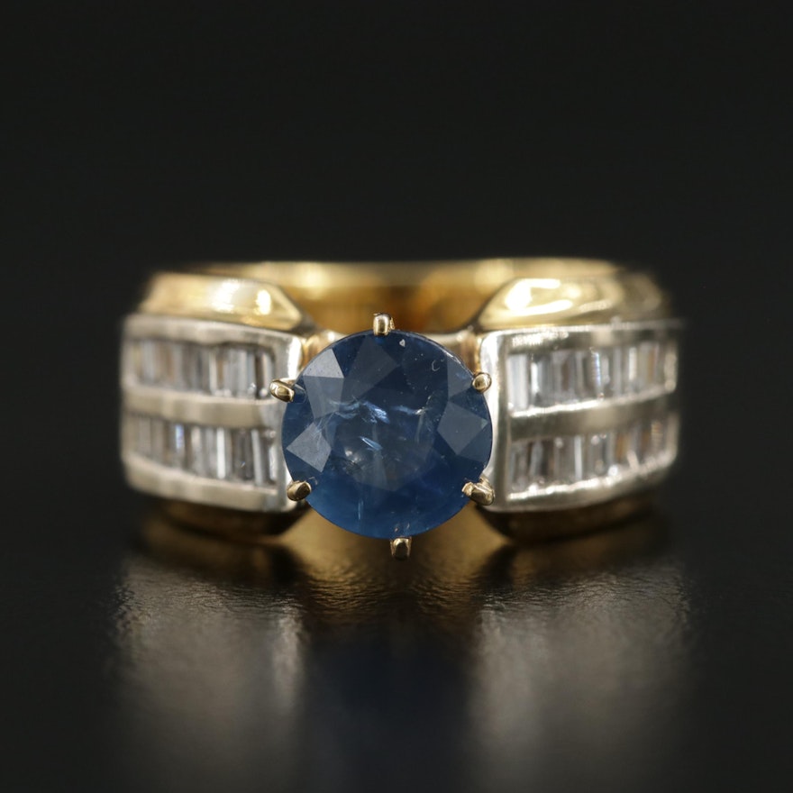 14K Yellow Gold Sapphire and Diamond Ring with White Gold Accents