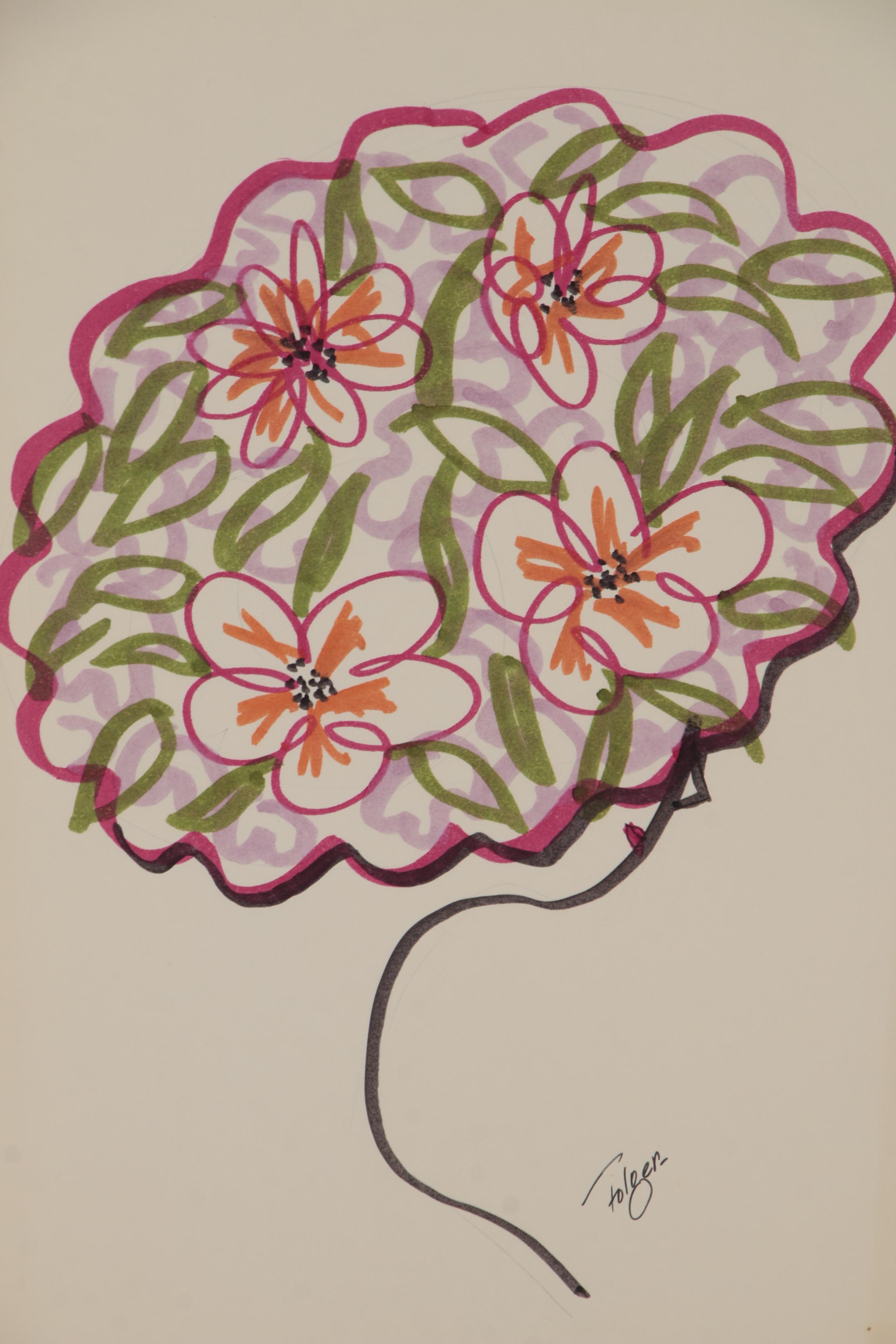 Franklin Folger Ink Drawing of Woman with Flowered Hat