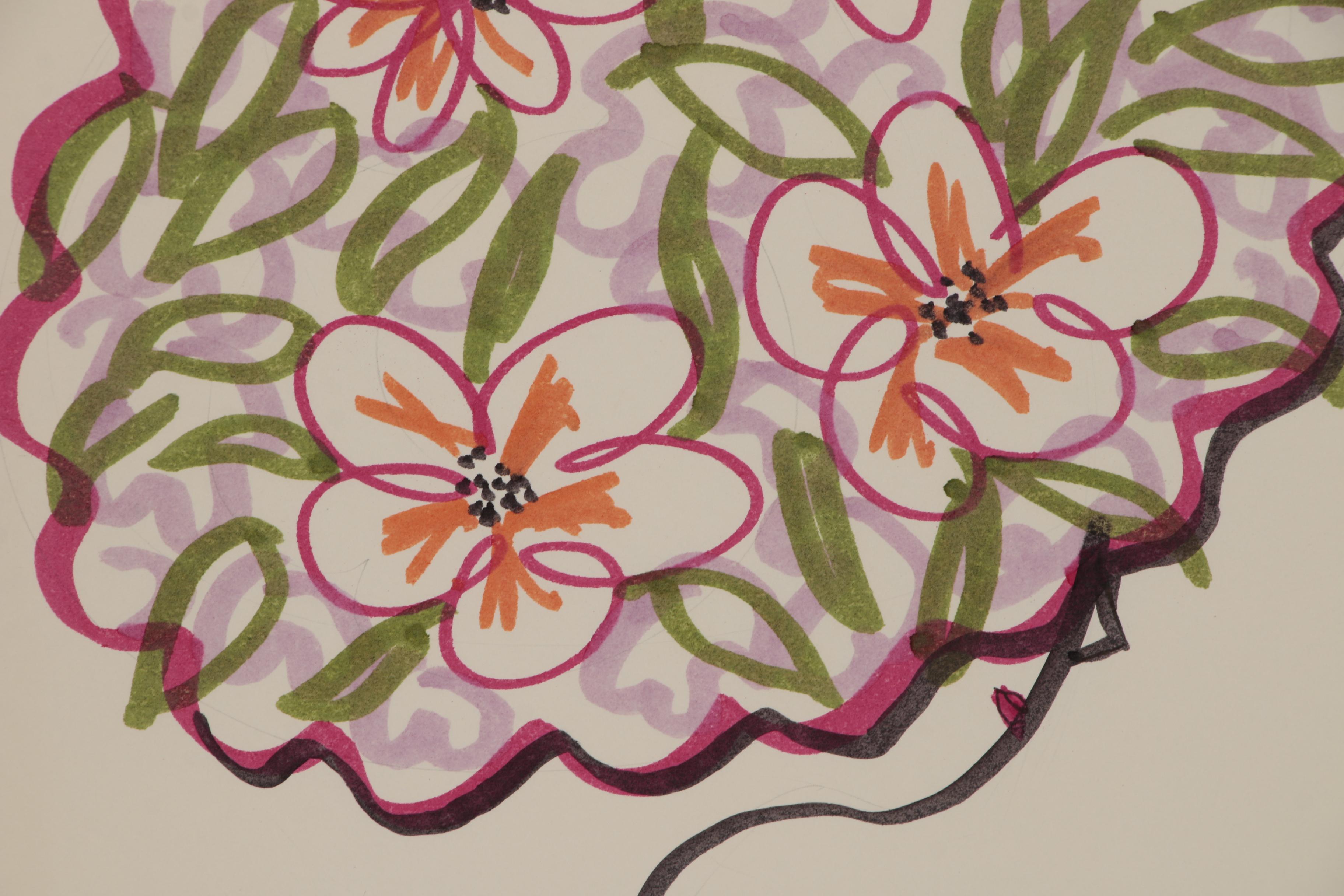 Franklin Folger Ink Drawing of Woman with Flowered Hat