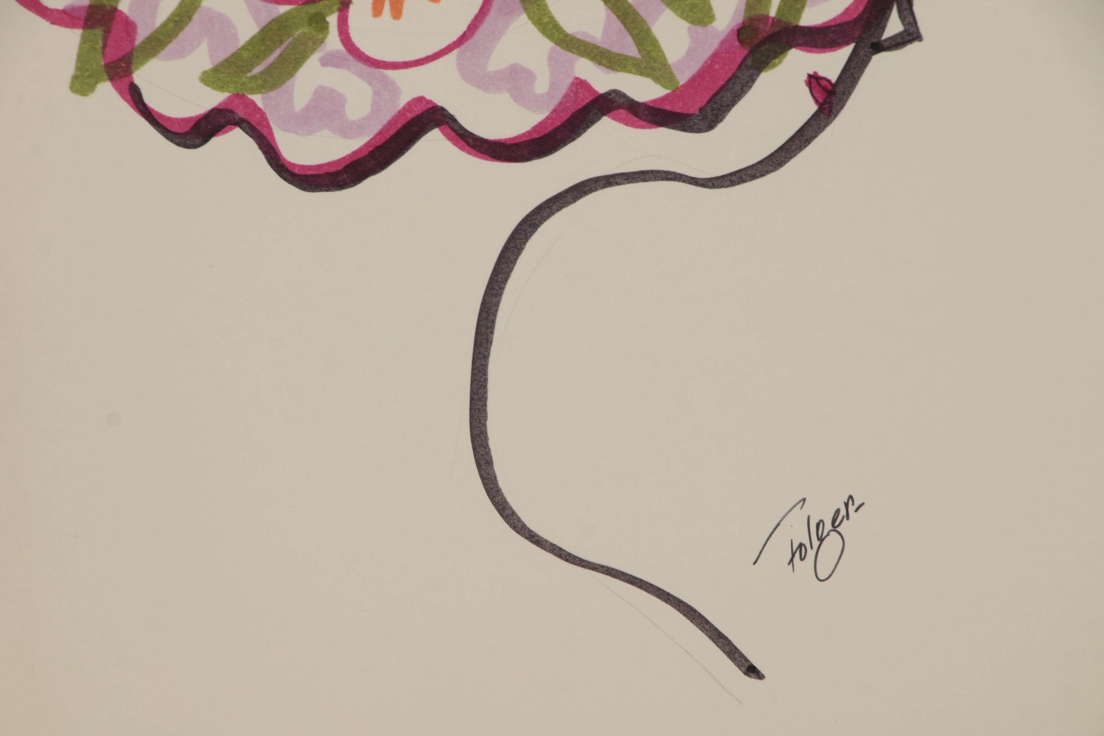 Franklin Folger Ink Drawing of Woman with Flowered Hat