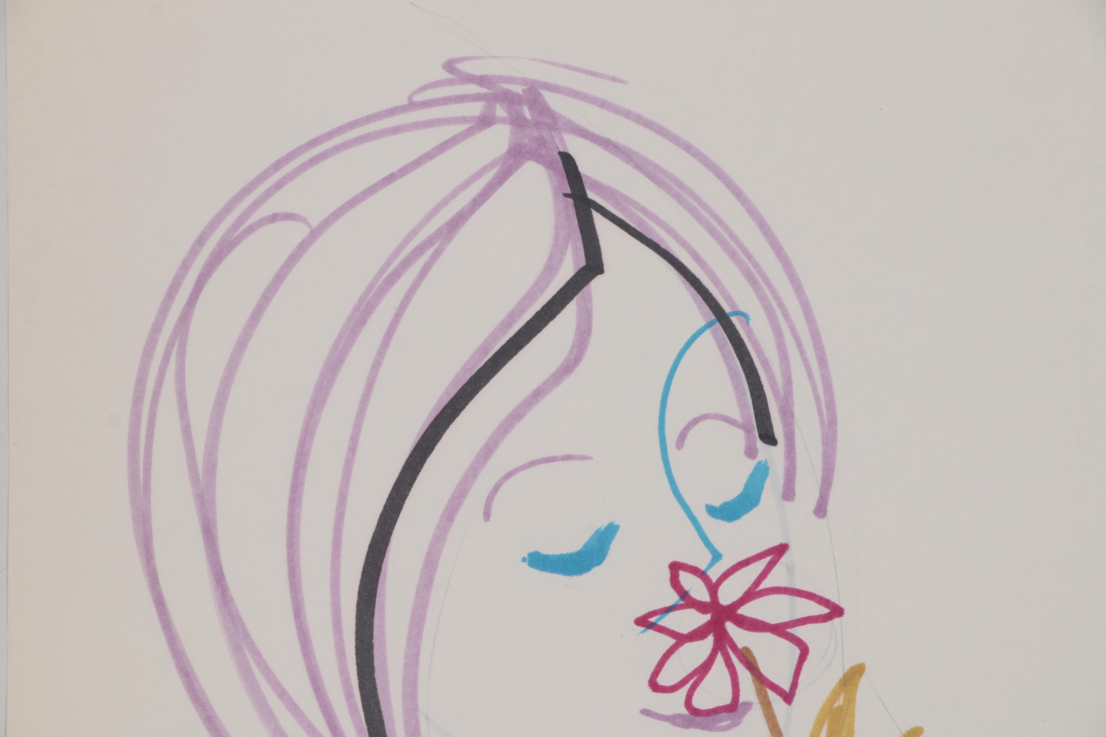 Franklin Folger Ink and Graphite Drawing of Female Figure