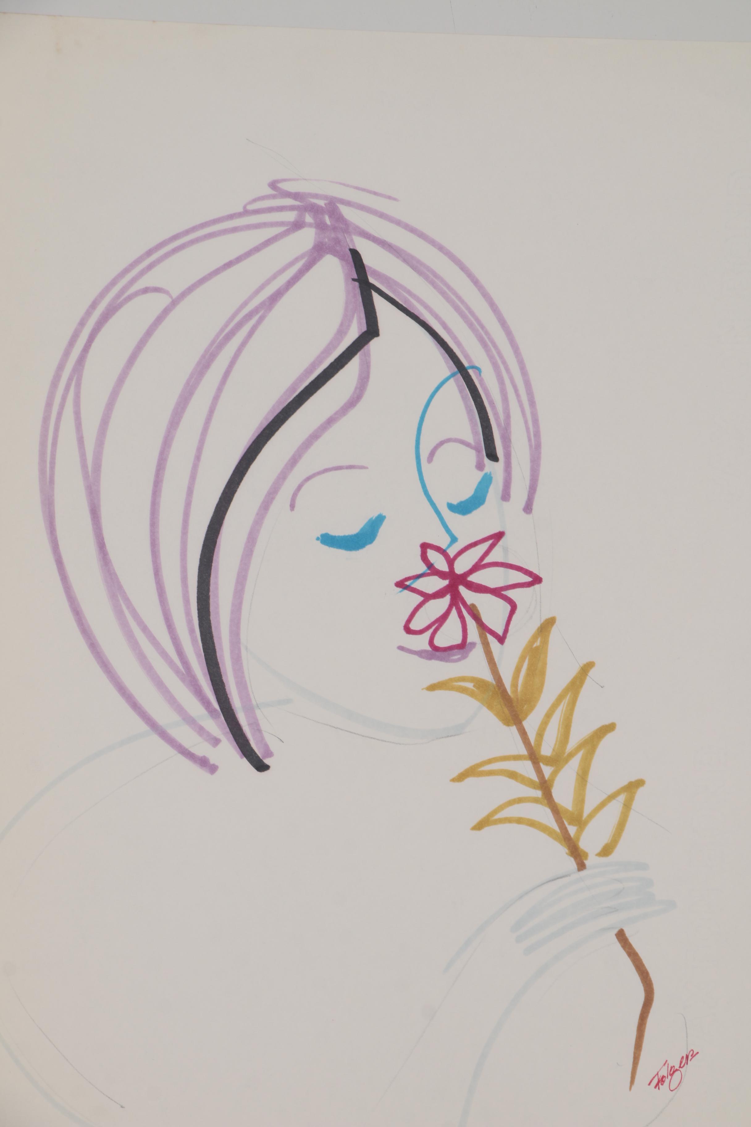 Franklin Folger Ink and Graphite Drawing of Female Figure