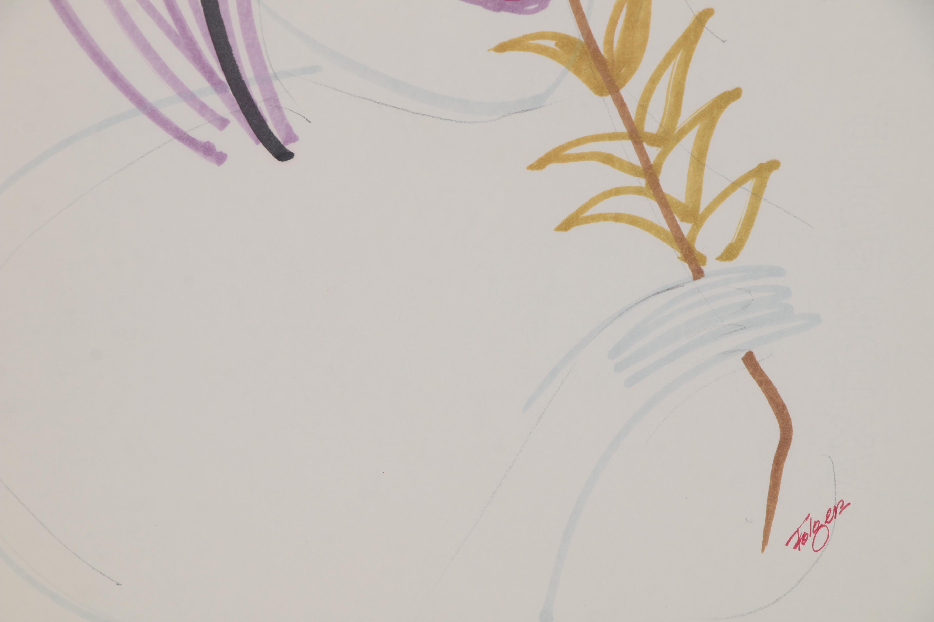 Franklin Folger Ink and Graphite Drawing of Female Figure