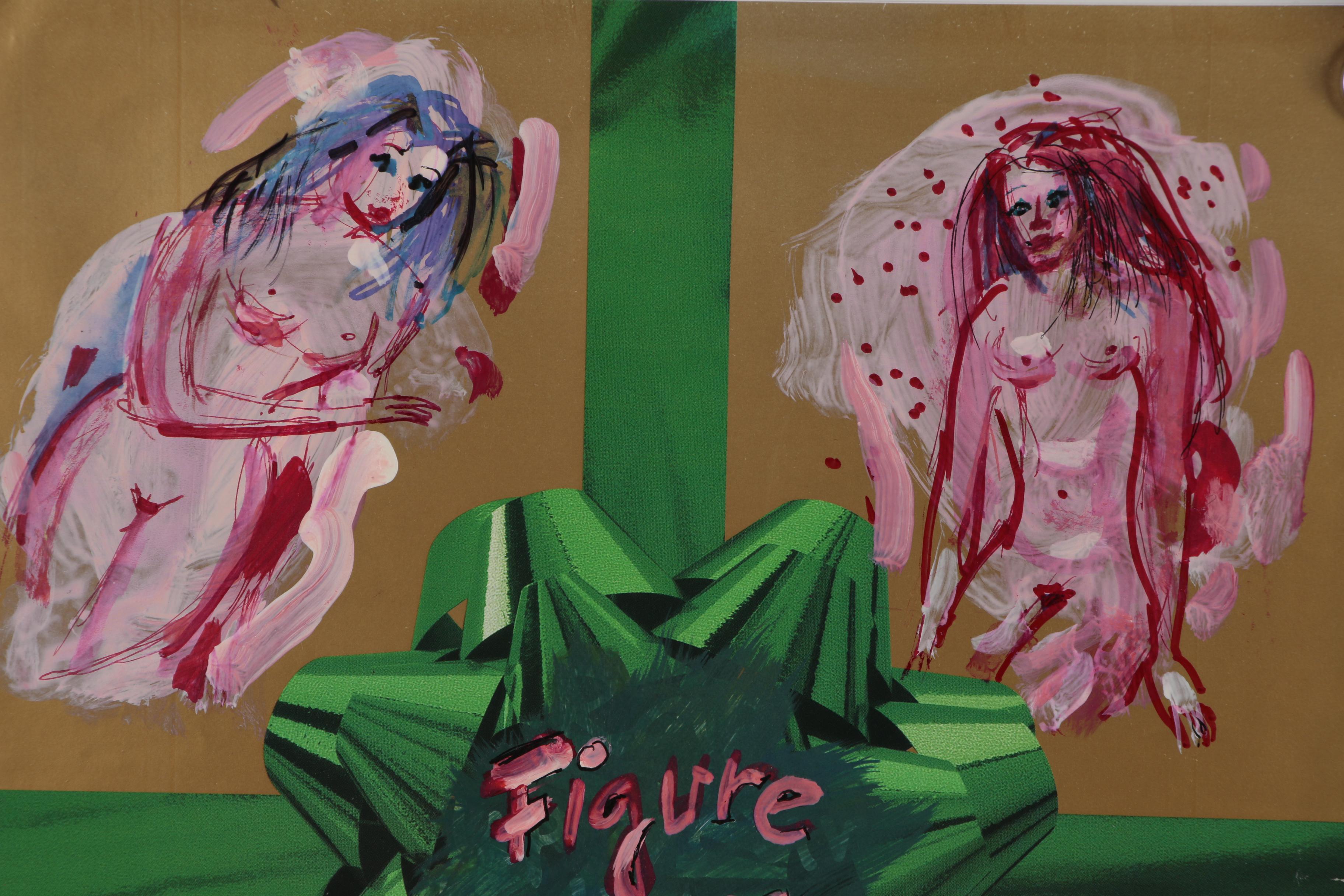 Franklin Folger Ink and Acrylic Painting on Flyer "Figure Studies", 1995