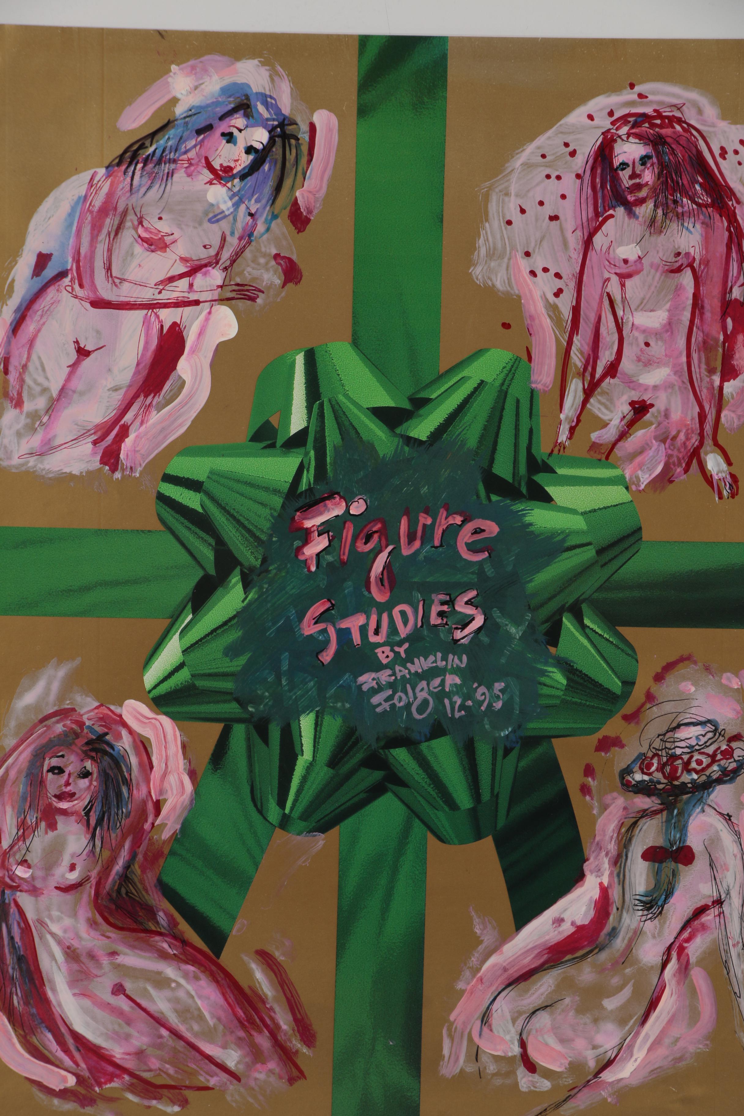 Franklin Folger Ink and Acrylic Painting on Flyer "Figure Studies", 1995