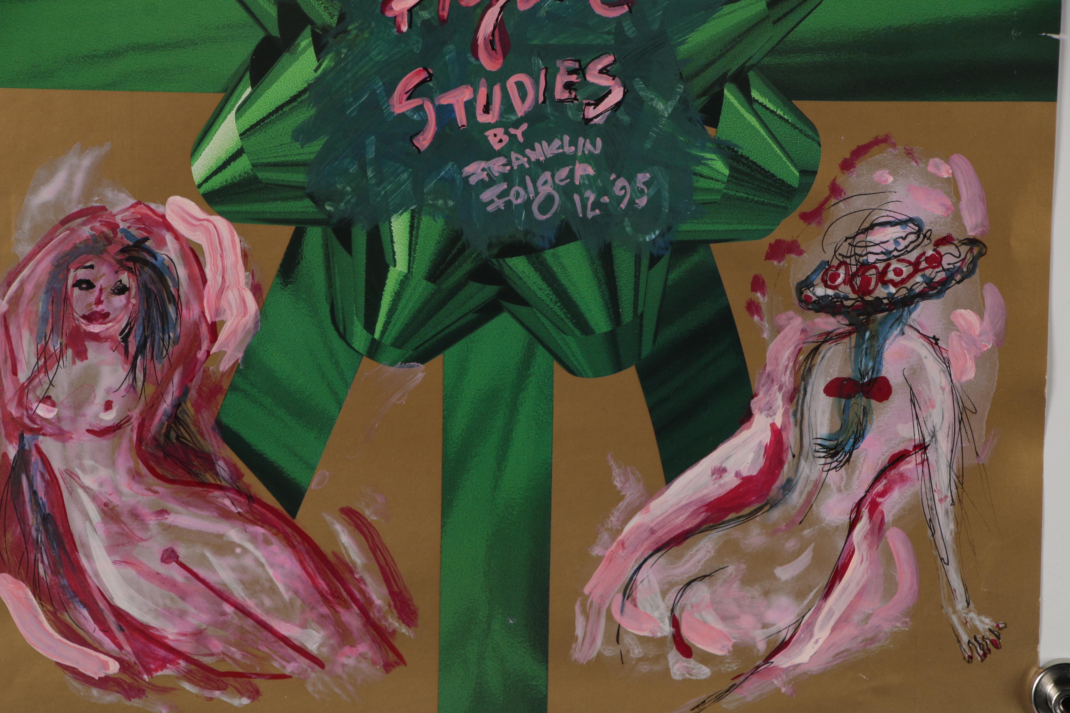 Franklin Folger Ink and Acrylic Painting on Flyer "Figure Studies", 1995