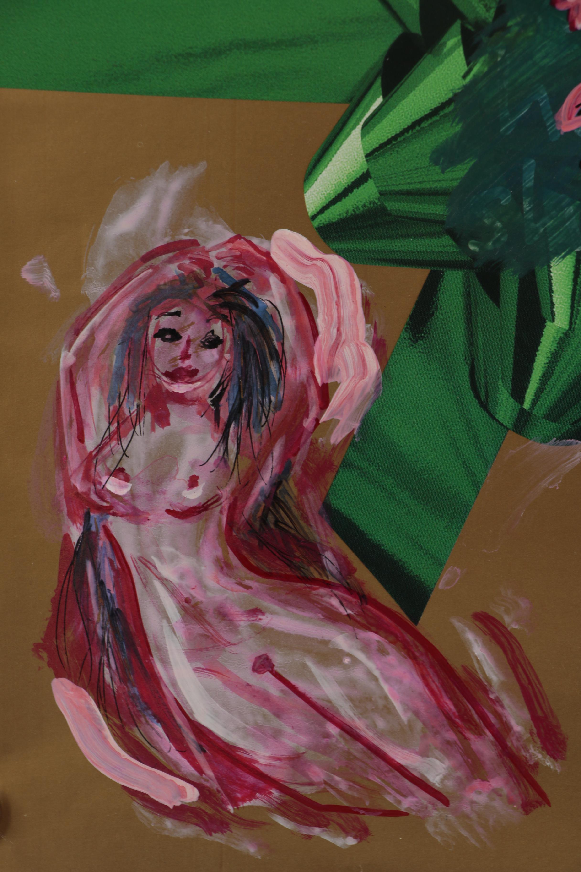 Franklin Folger Ink and Acrylic Painting on Flyer "Figure Studies", 1995