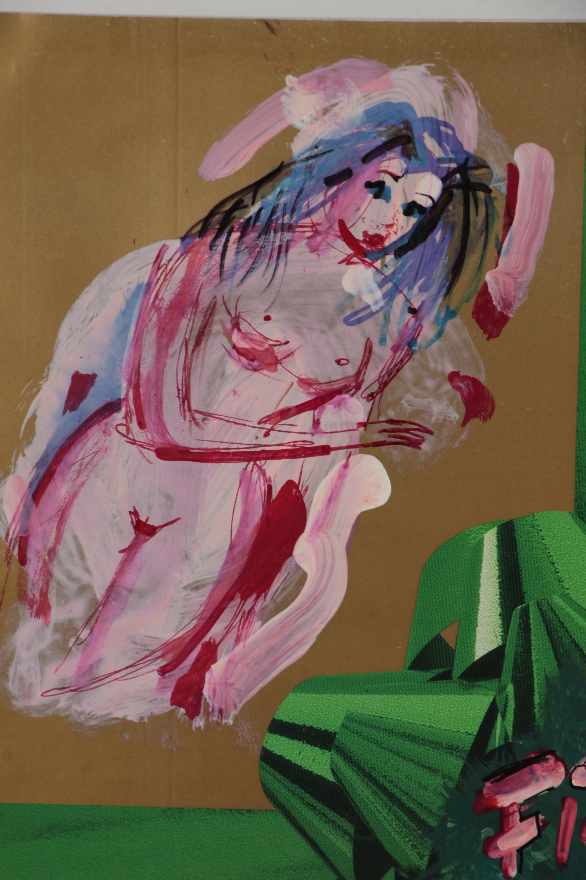 Franklin Folger Ink and Acrylic Painting on Flyer "Figure Studies", 1995