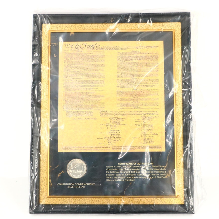 1987-P U.S. Constitution Commemorative Silver Dollar and Document Set
