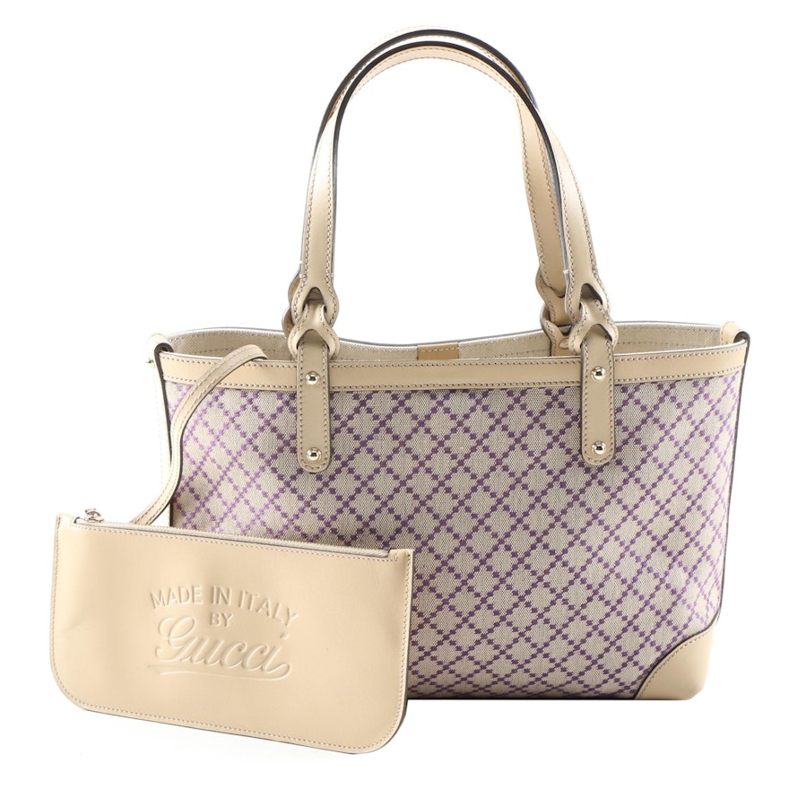 Gucci Diamante Canvas and Leather Tote with "Made In Italy By Gucci" Pochette