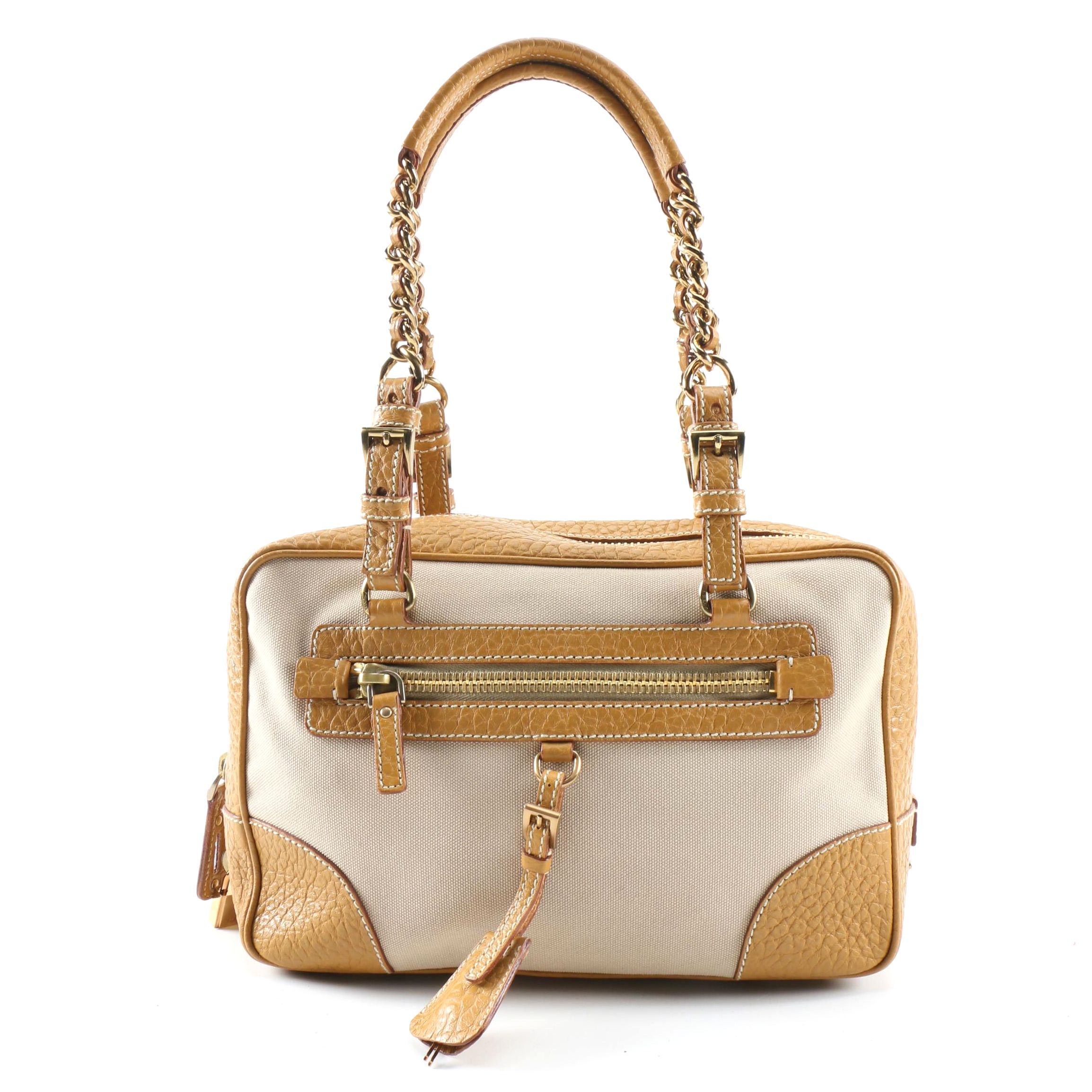 Prada Canapa and Berlino Satchel with Chain Link and Leather Straps
