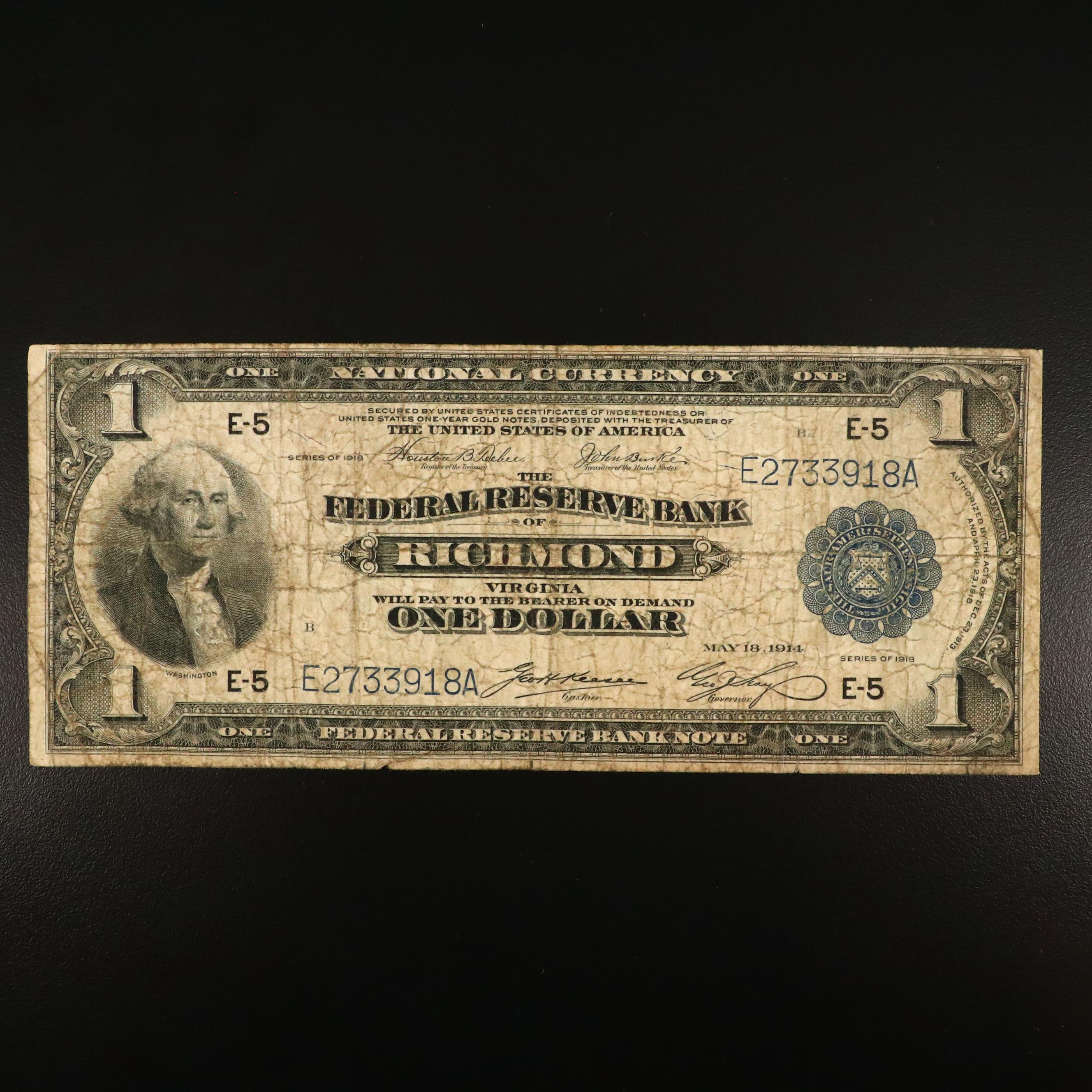 Set of Five Large Format Obsolete Antique U.S. Banknotes