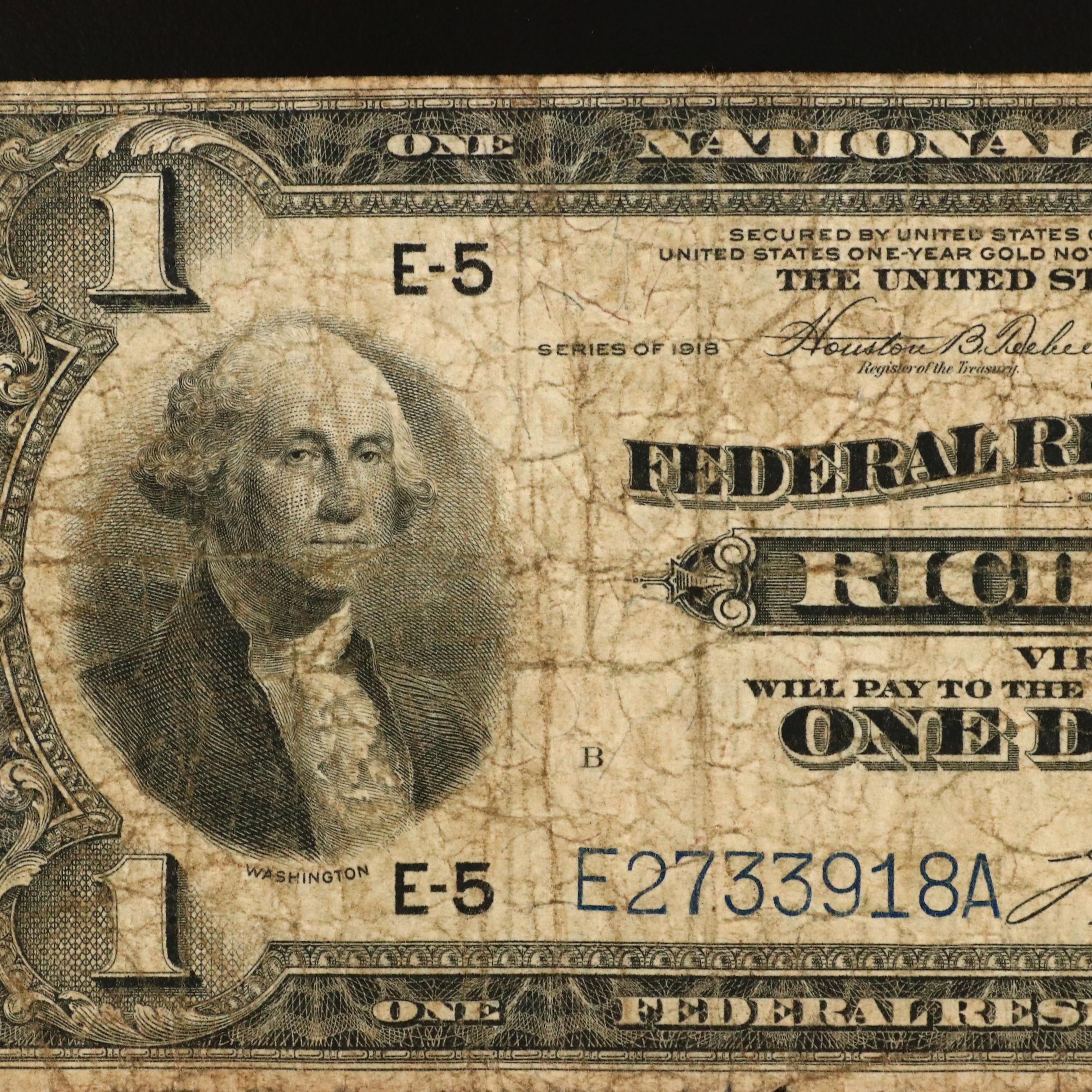 Set of Five Large Format Obsolete Antique U.S. Banknotes