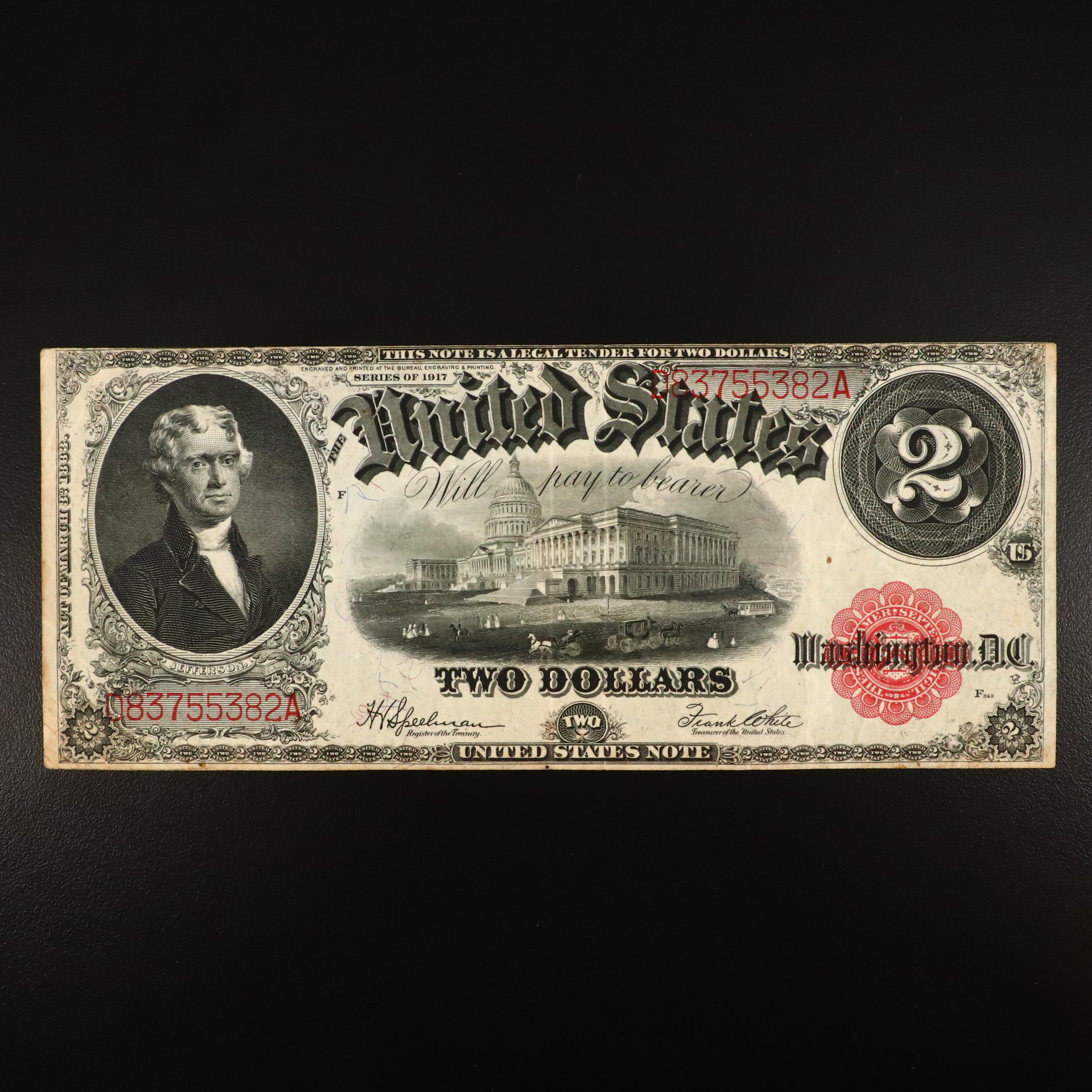Set of Five Large Format Obsolete Antique U.S. Banknotes
