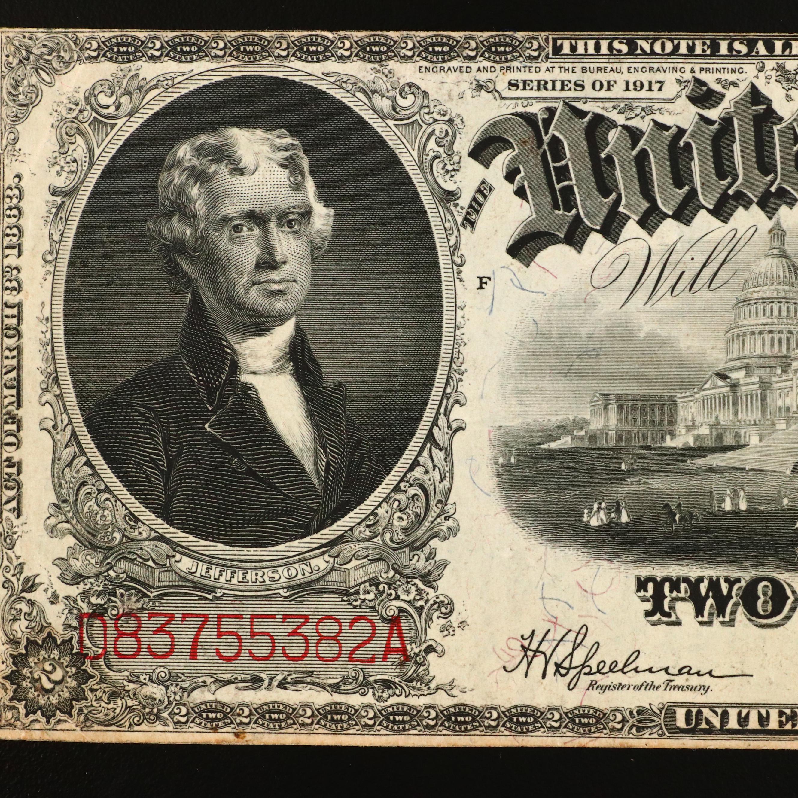 Set of Five Large Format Obsolete Antique U.S. Banknotes