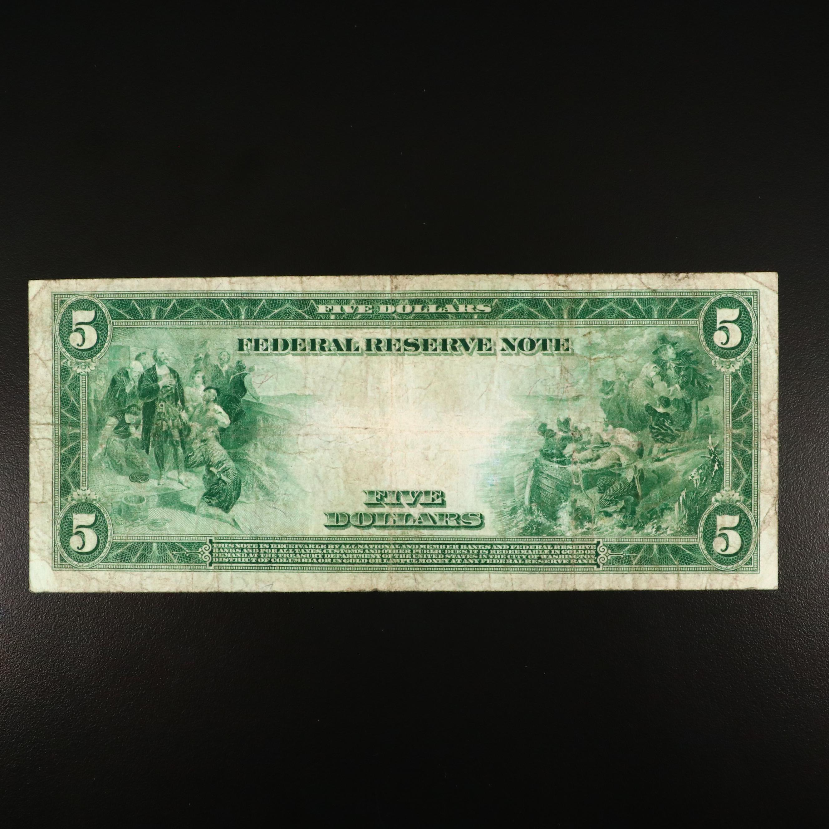 Set of Five Large Format Obsolete Antique U.S. Banknotes