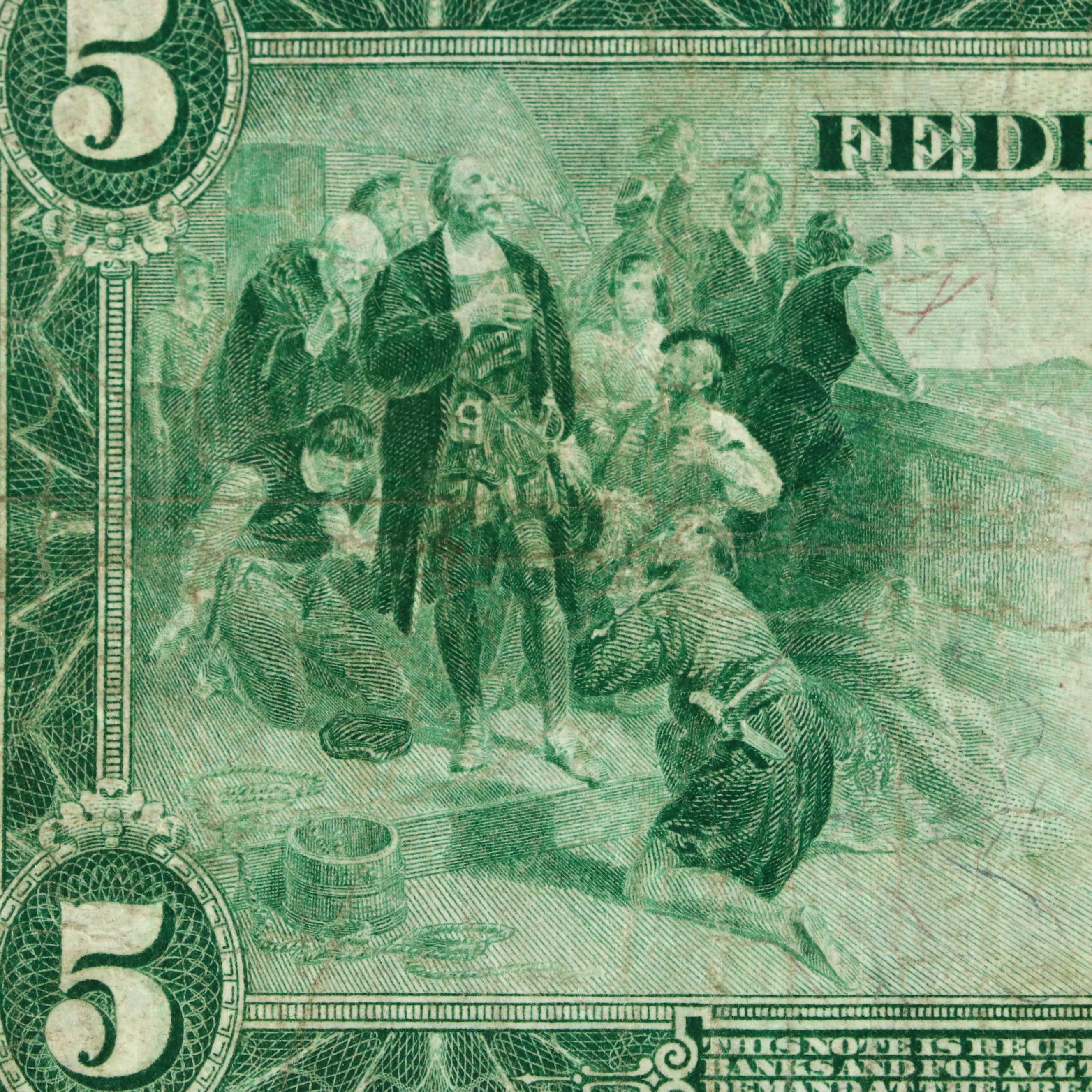 Set of Five Large Format Obsolete Antique U.S. Banknotes