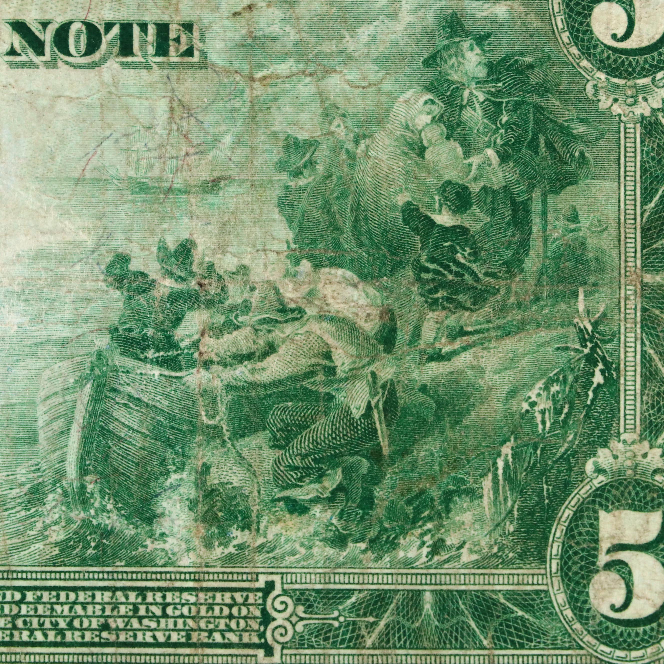 Set of Five Large Format Obsolete Antique U.S. Banknotes