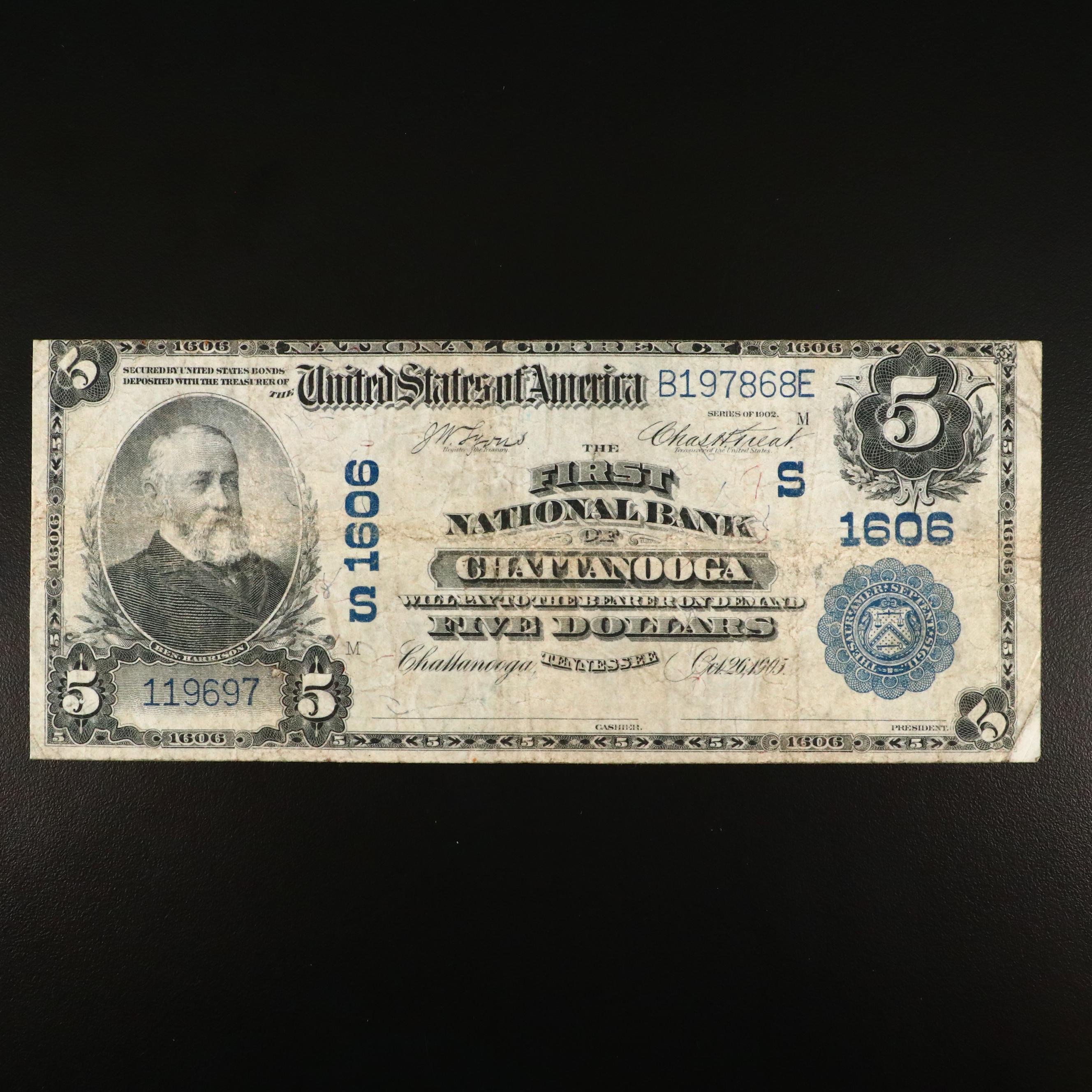 Set of Five Large Format Obsolete Antique U.S. Banknotes