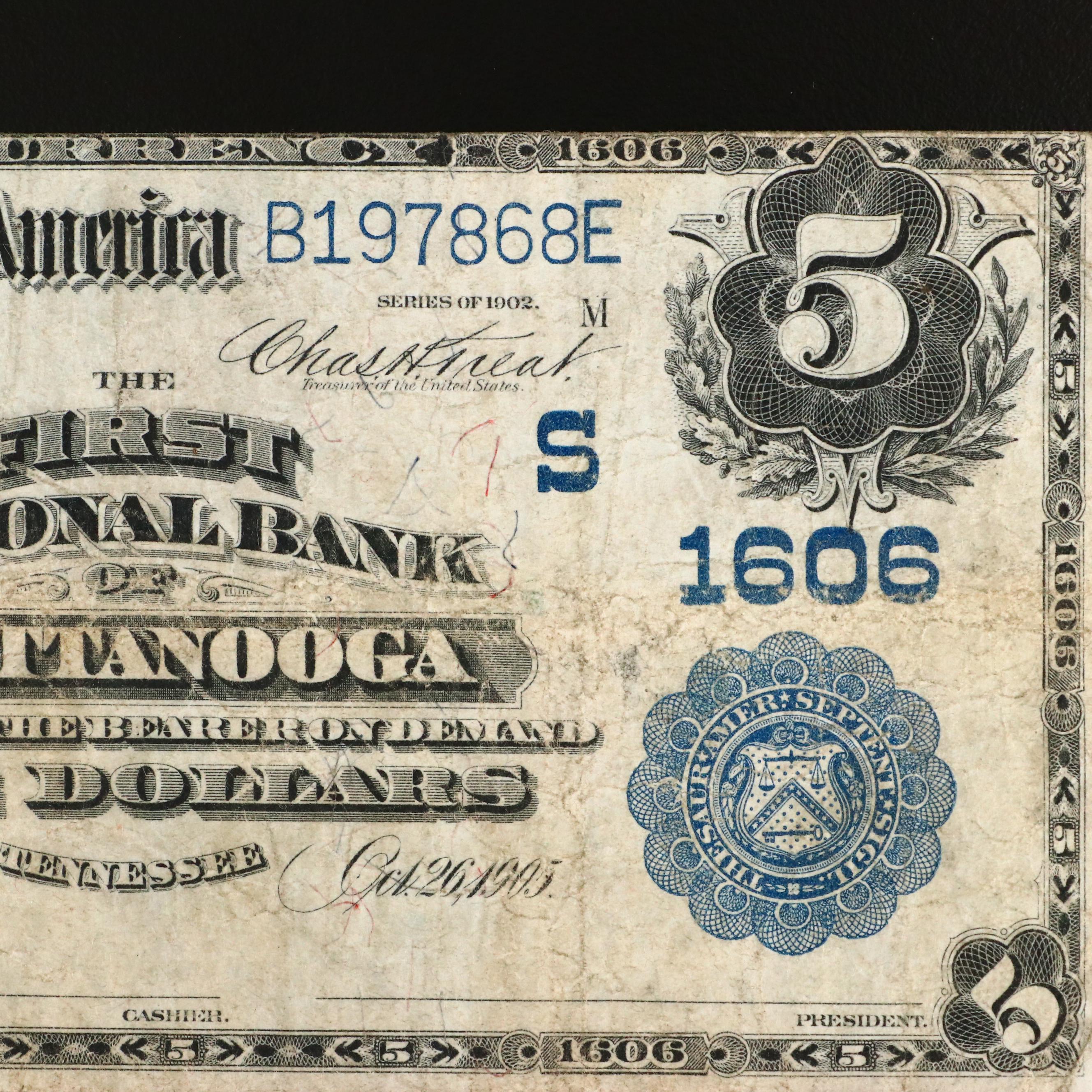 Set of Five Large Format Obsolete Antique U.S. Banknotes