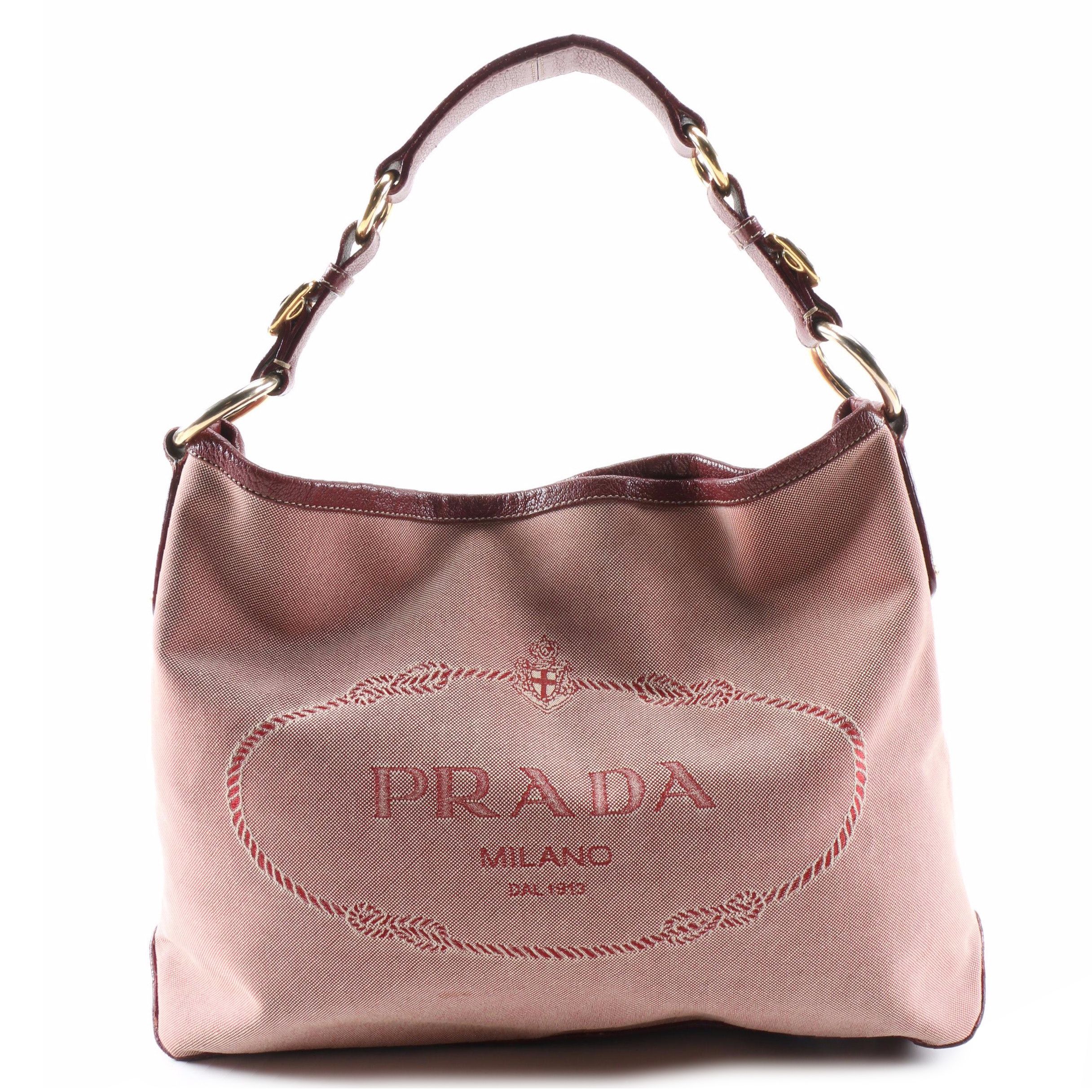 Prada Canapa Logo Garde Canvas and Leather Hobo Bag