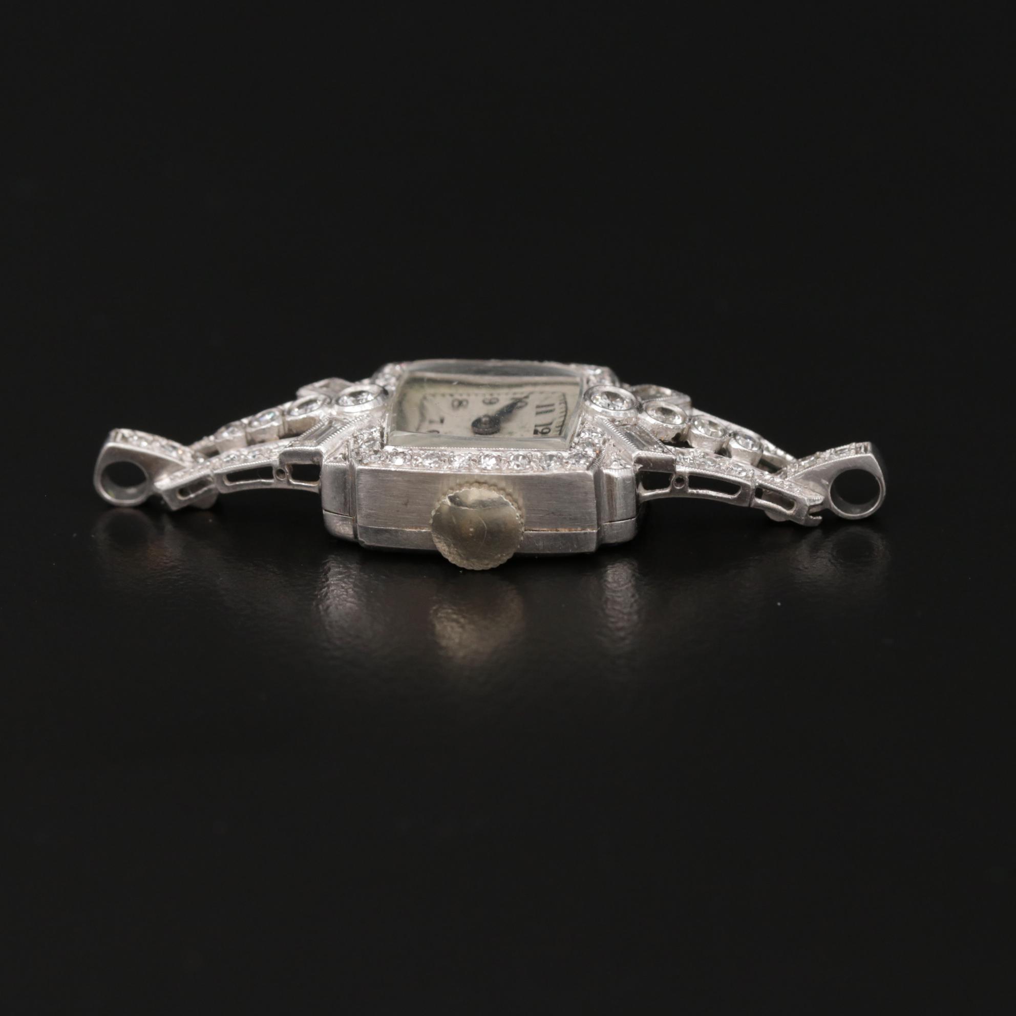 Art Deco Platinum and Diamond Stem Wind Watch, 1930s