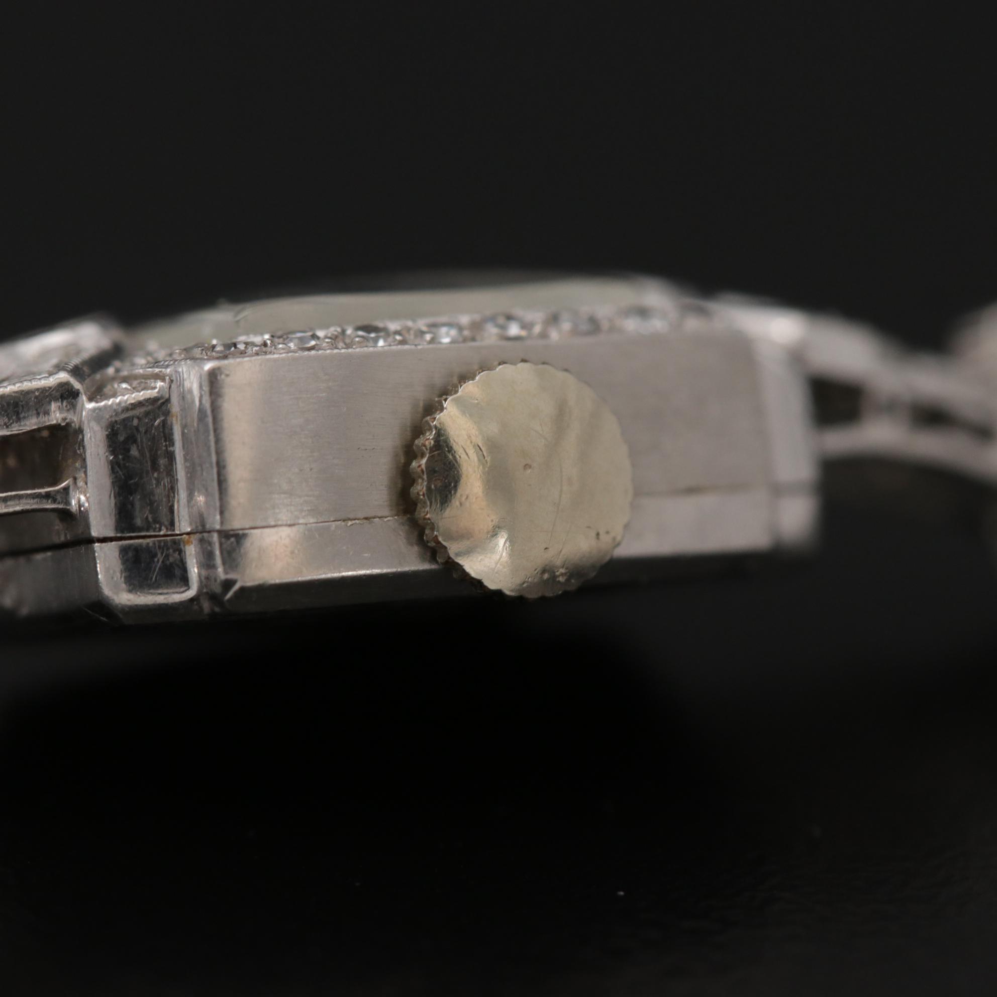 Art Deco Platinum and Diamond Stem Wind Watch, 1930s