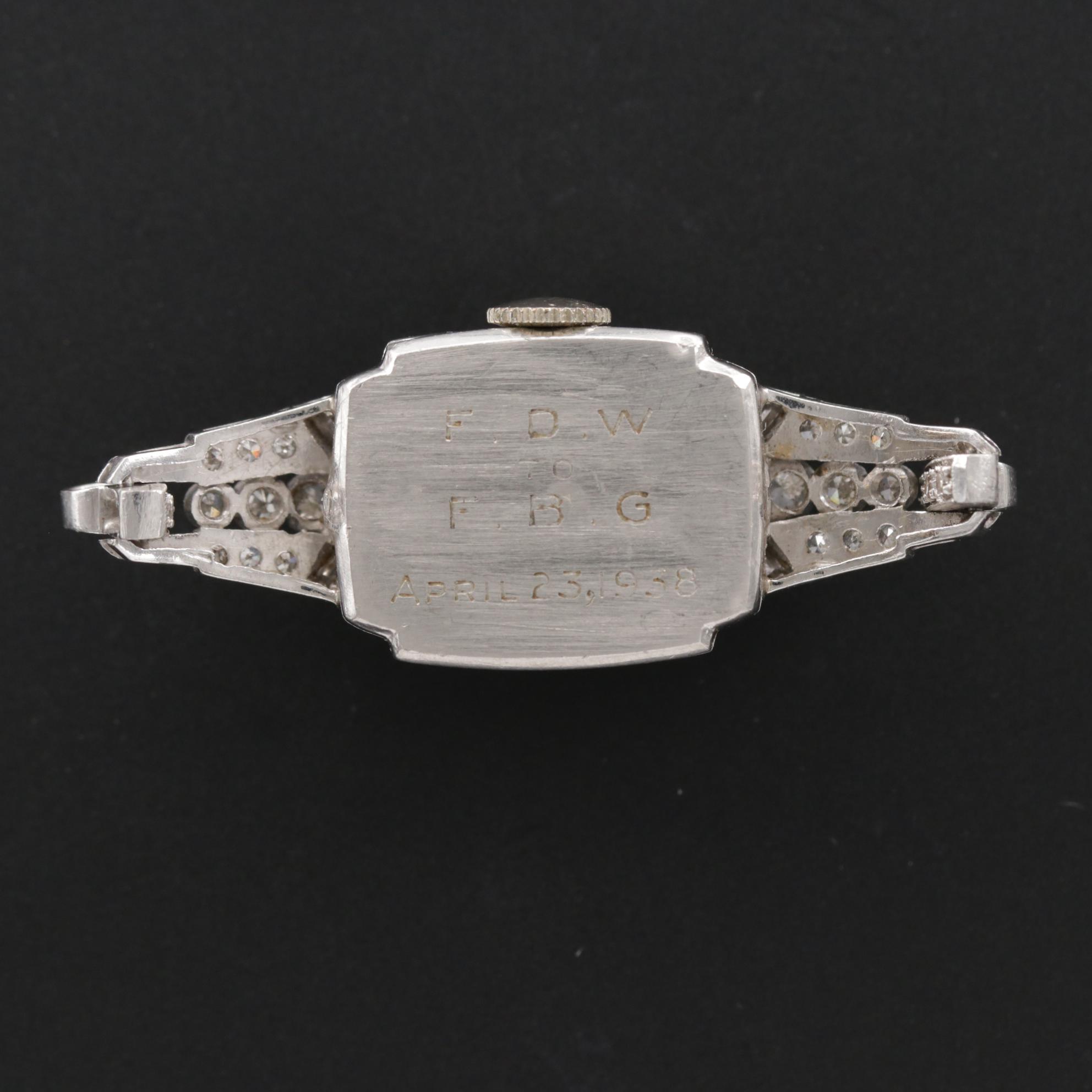 Art Deco Platinum and Diamond Stem Wind Watch, 1930s