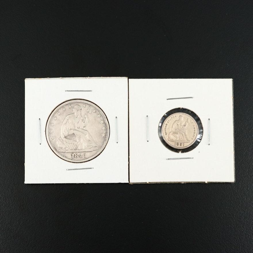 1845 Liberty Seated Silver Half Dollar and 1891 Liberty Seated Silver Dime