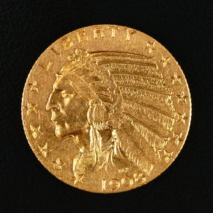 1908 Indian Head $5 Gold Half Eagle Coin