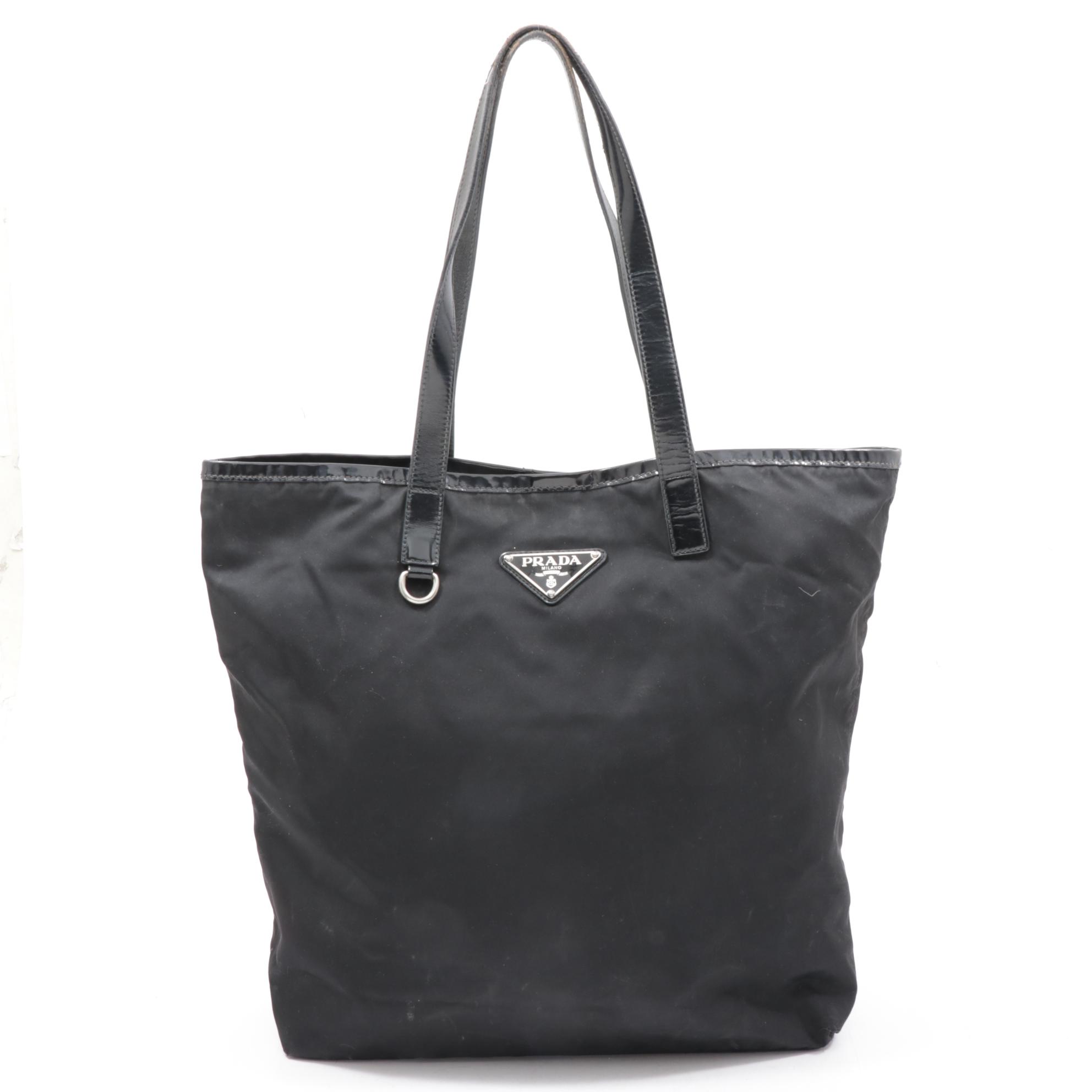 Prada Tessuto Nylon and Leather Tote Bag in Black