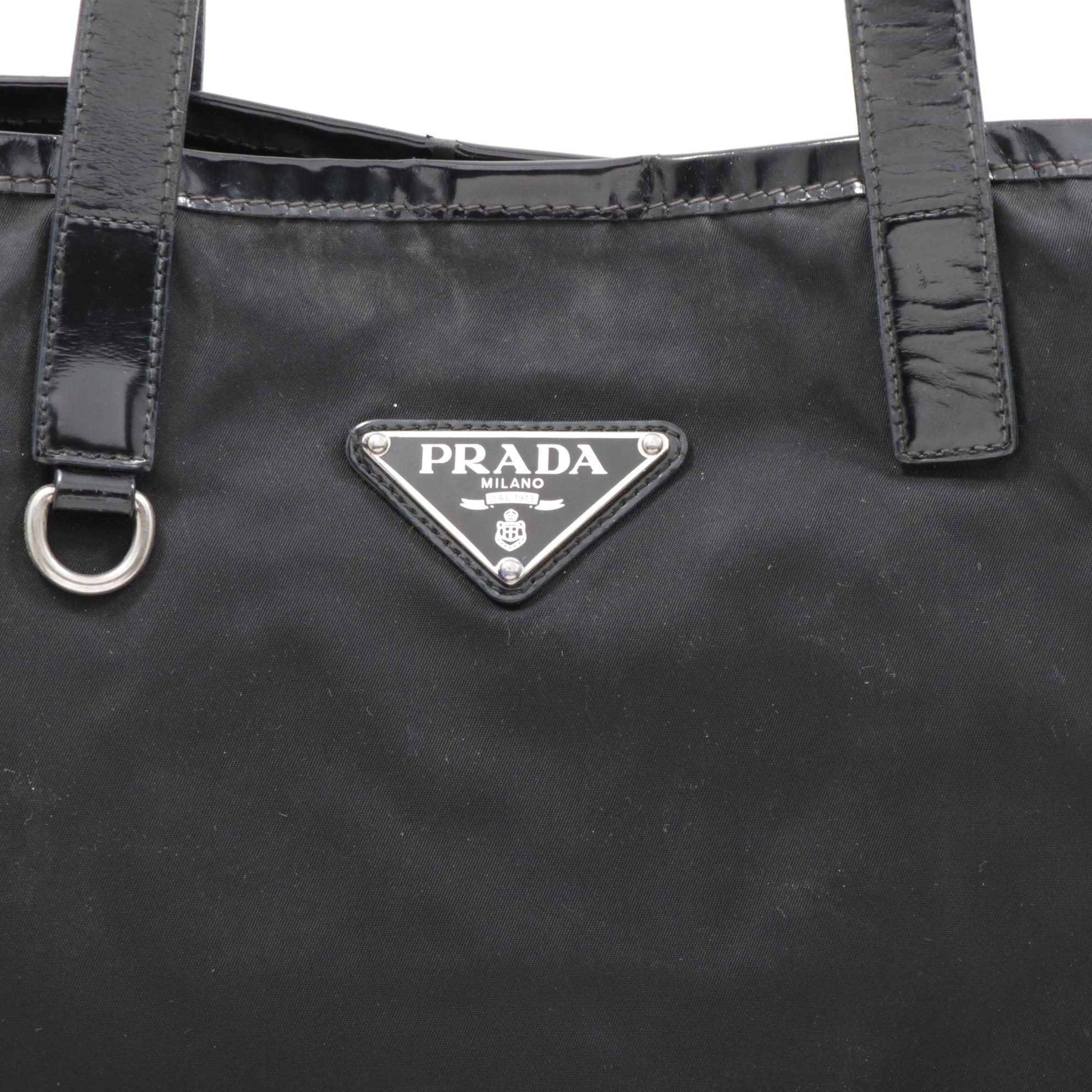 Prada Tessuto Nylon and Leather Tote Bag in Black