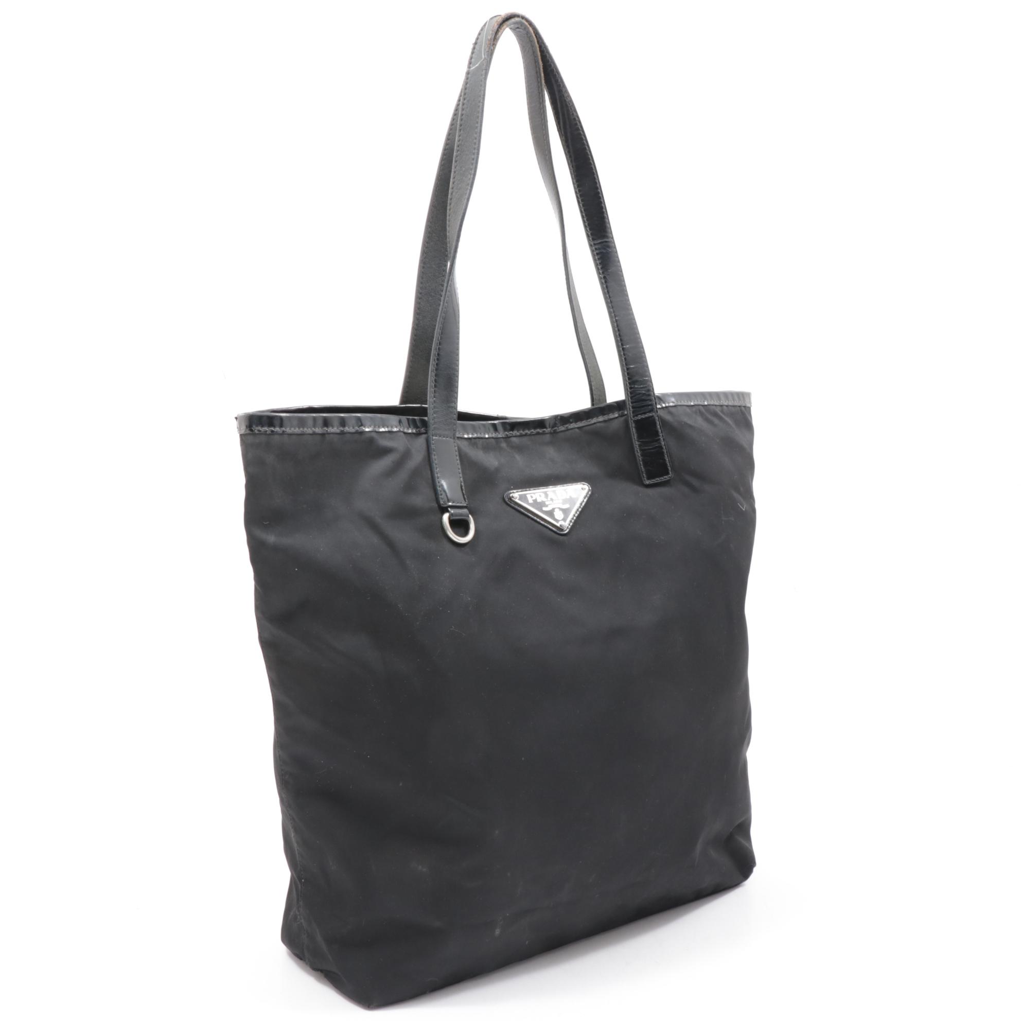 Prada Tessuto Nylon and Leather Tote Bag in Black